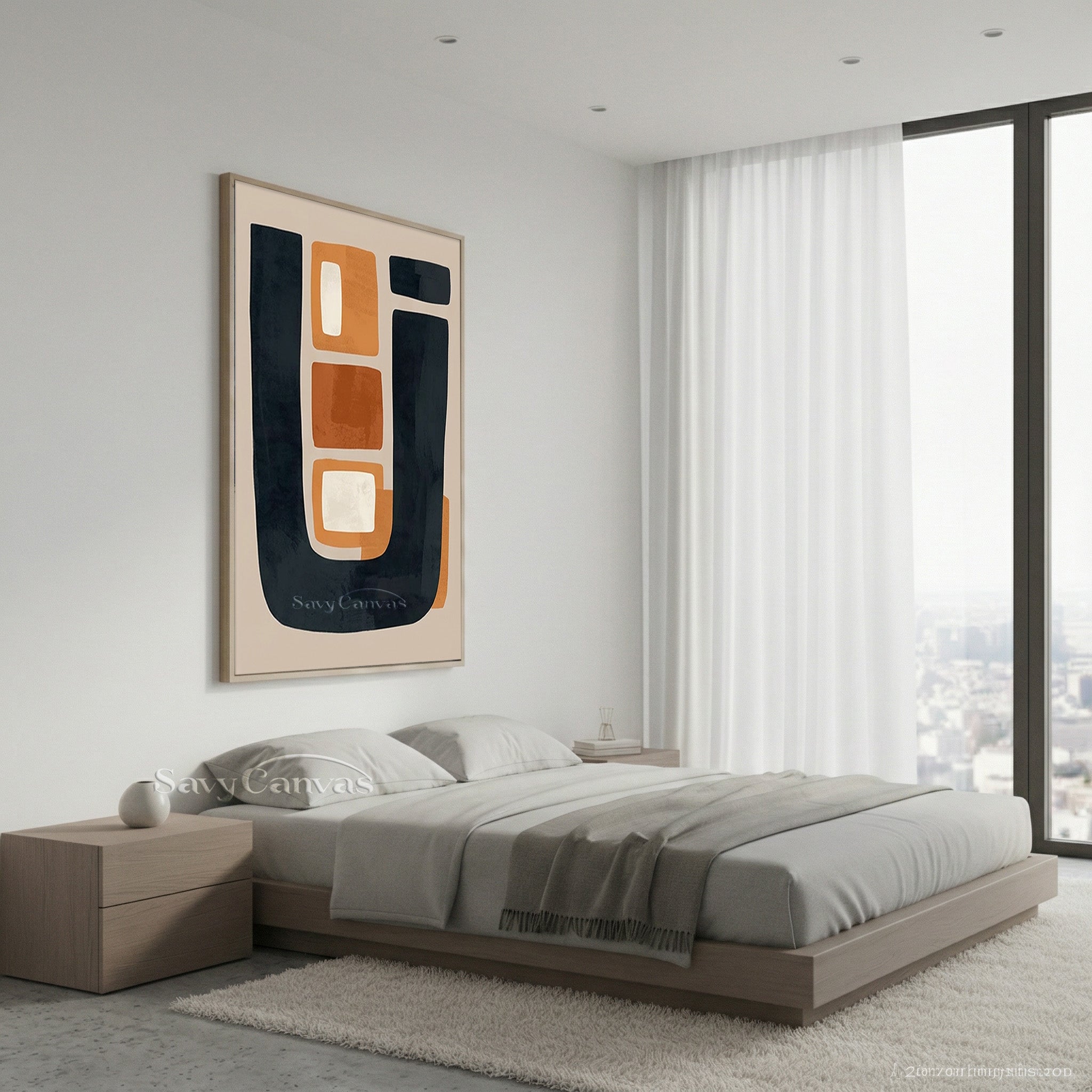 Modern Abstract Terracotta & Black Geometric Oil Painting #SS 196