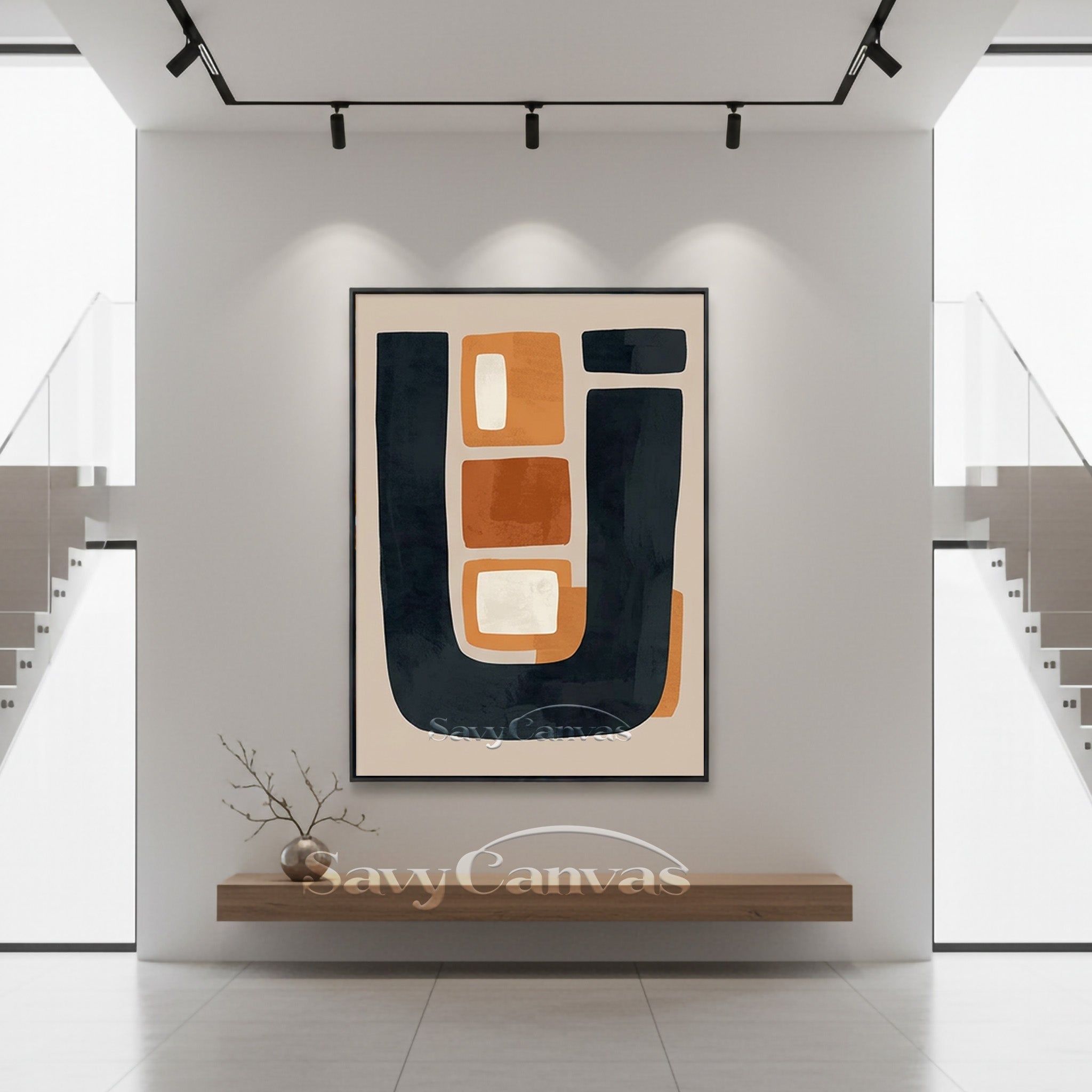 Modern Abstract Terracotta & Black Geometric Oil Painting #SS 196