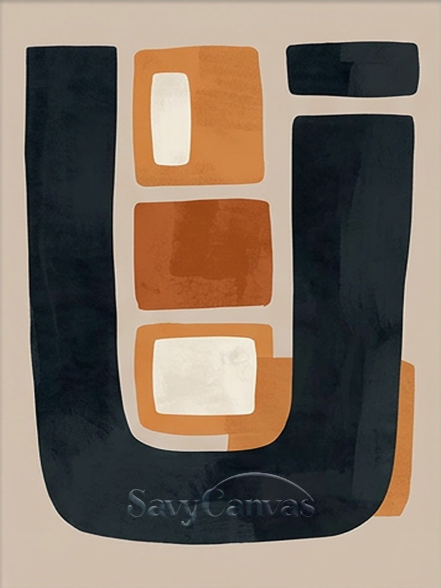 Modern Abstract Terracotta & Black Geometric Oil Painting #SS 196