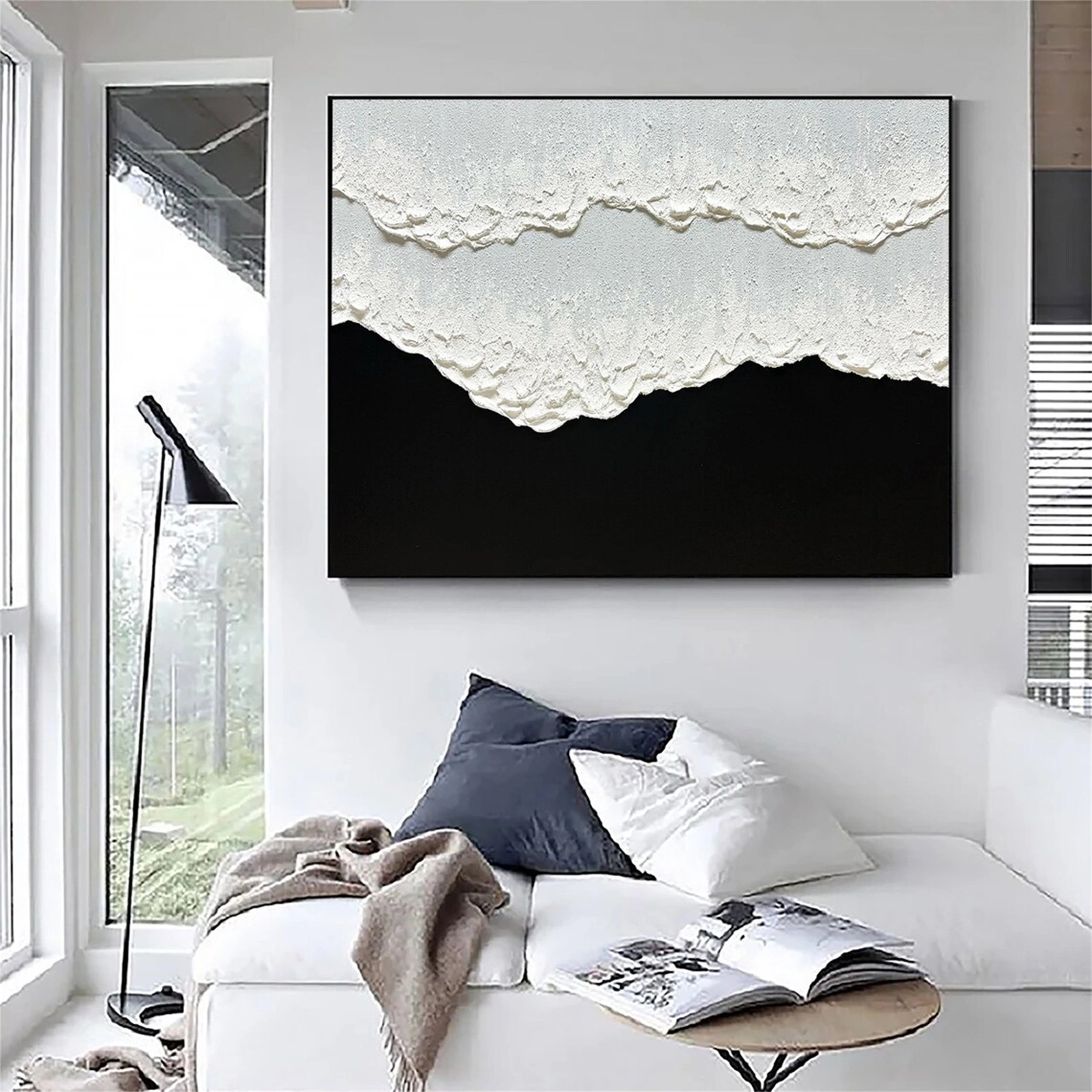 3D Minimalist Black and White Abstract Wall Art-Hand Painted Pictures #JJ 288