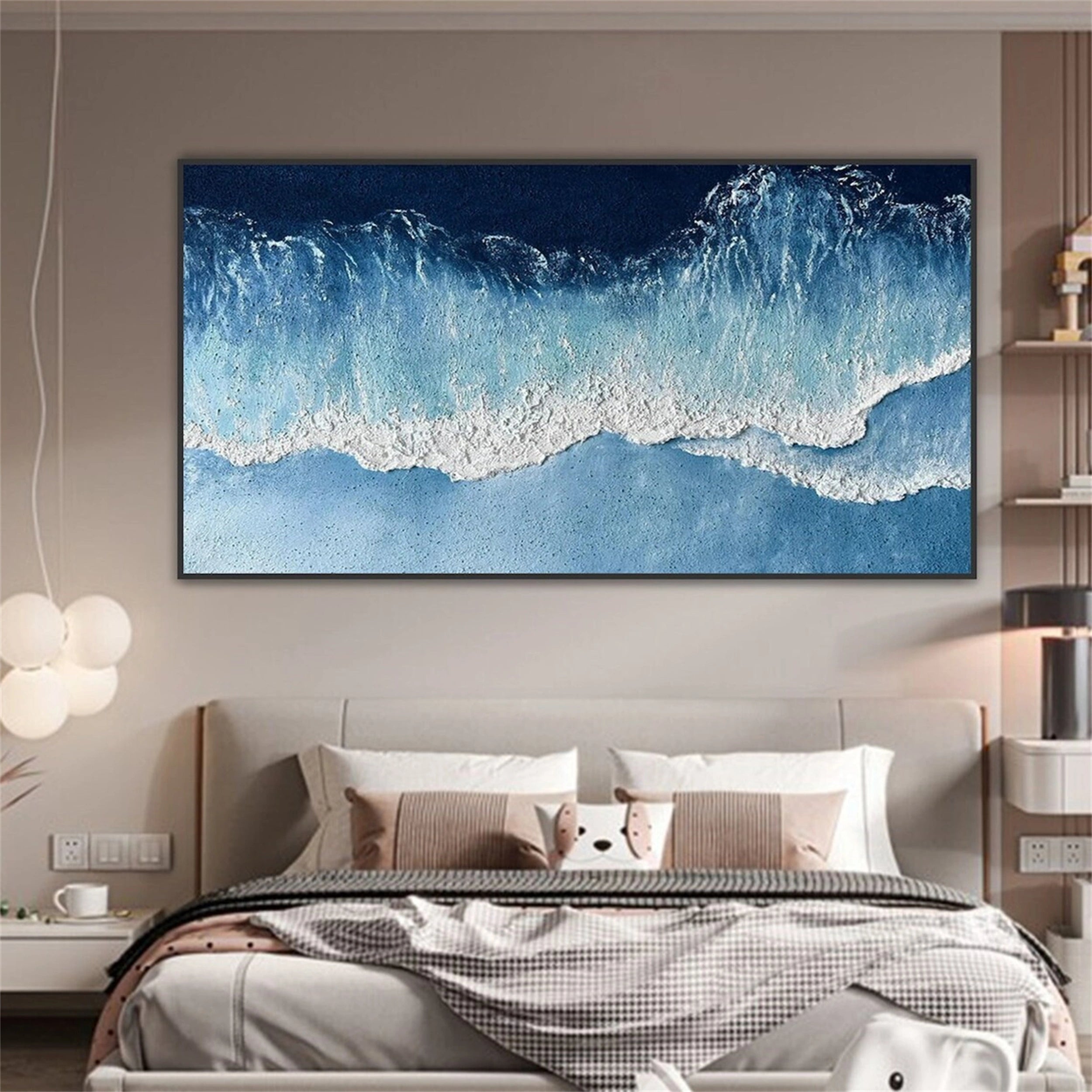 Textured Ocean Wave Wall Art | Vertical Blue Abstract Canvas #ZZ 066