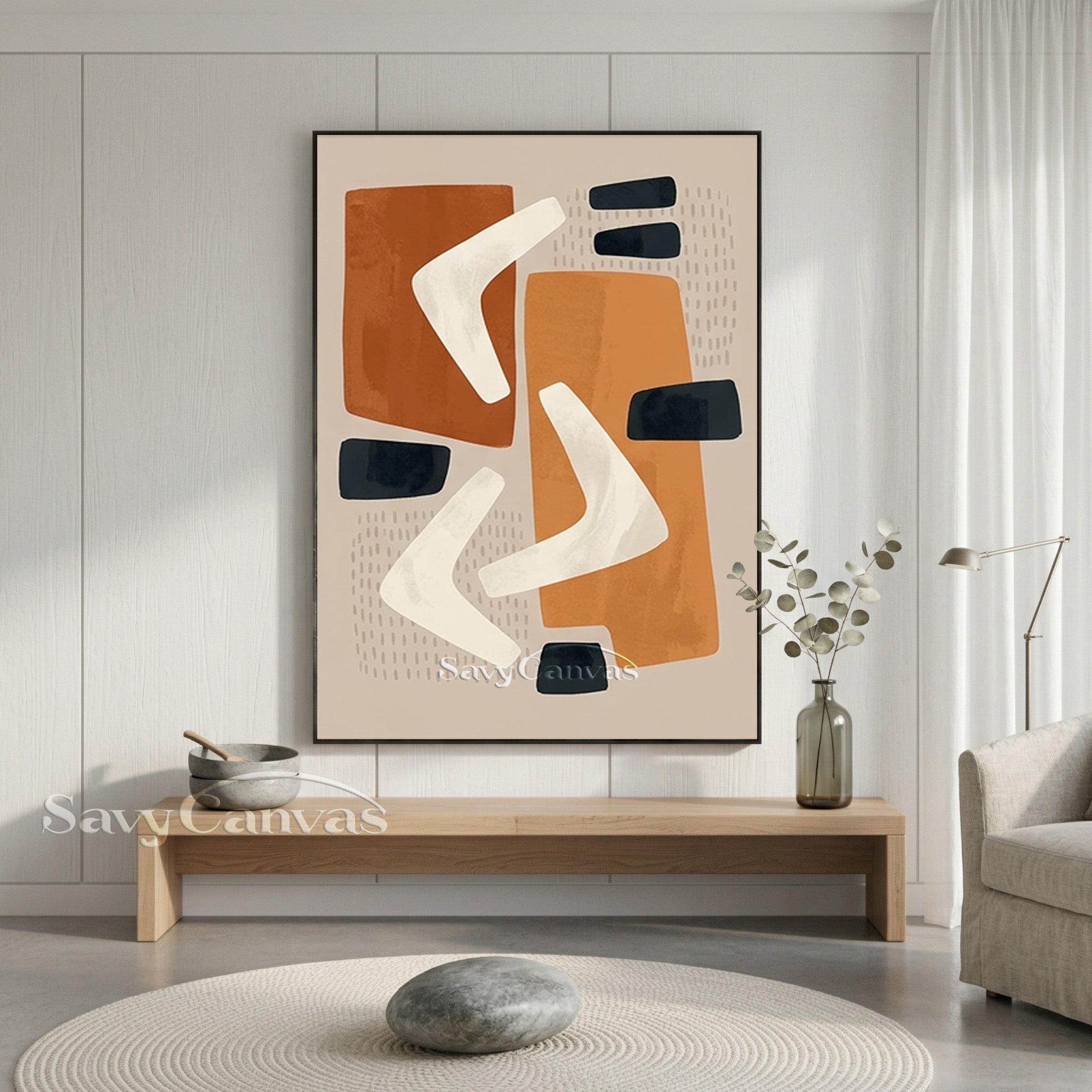 Mid-Century Modern Abstract Shapes Oil Painting #SS 198