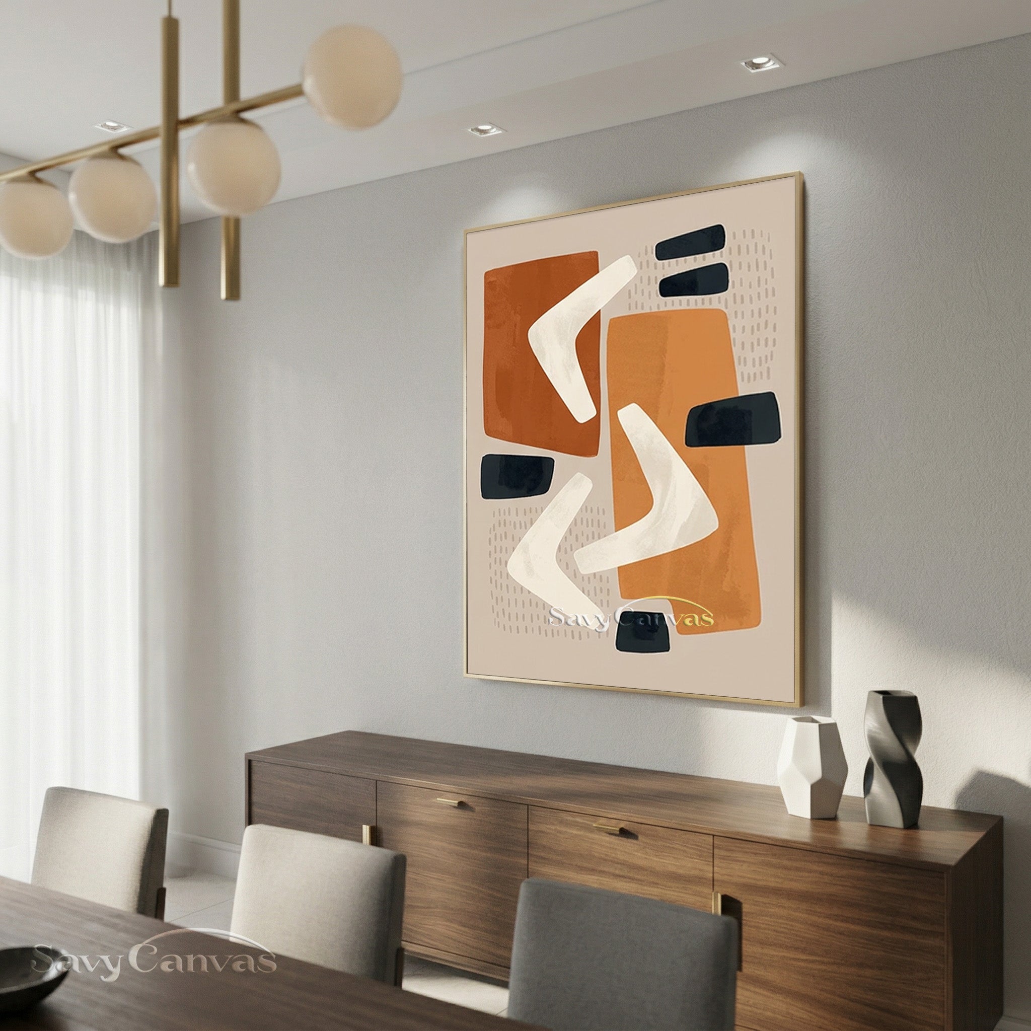Mid-Century Modern Abstract Shapes Oil Painting #SS 198