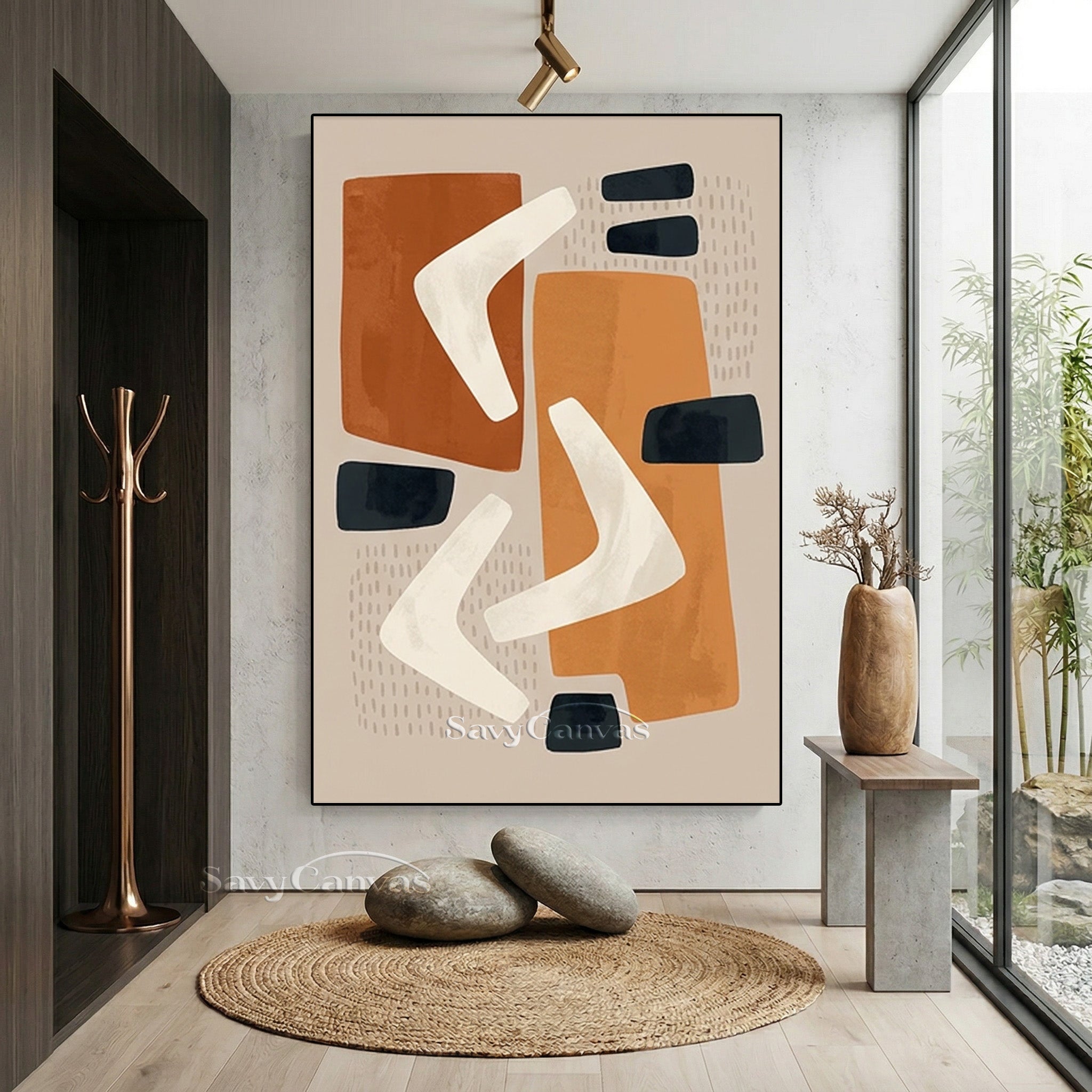 Mid-Century Modern Abstract Shapes Oil Painting #SS 198