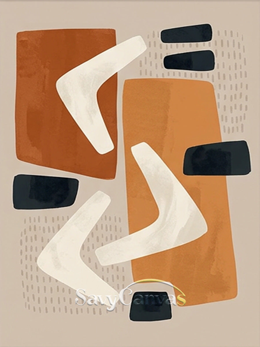 Mid-Century Modern Abstract Shapes Oil Painting #SS 198