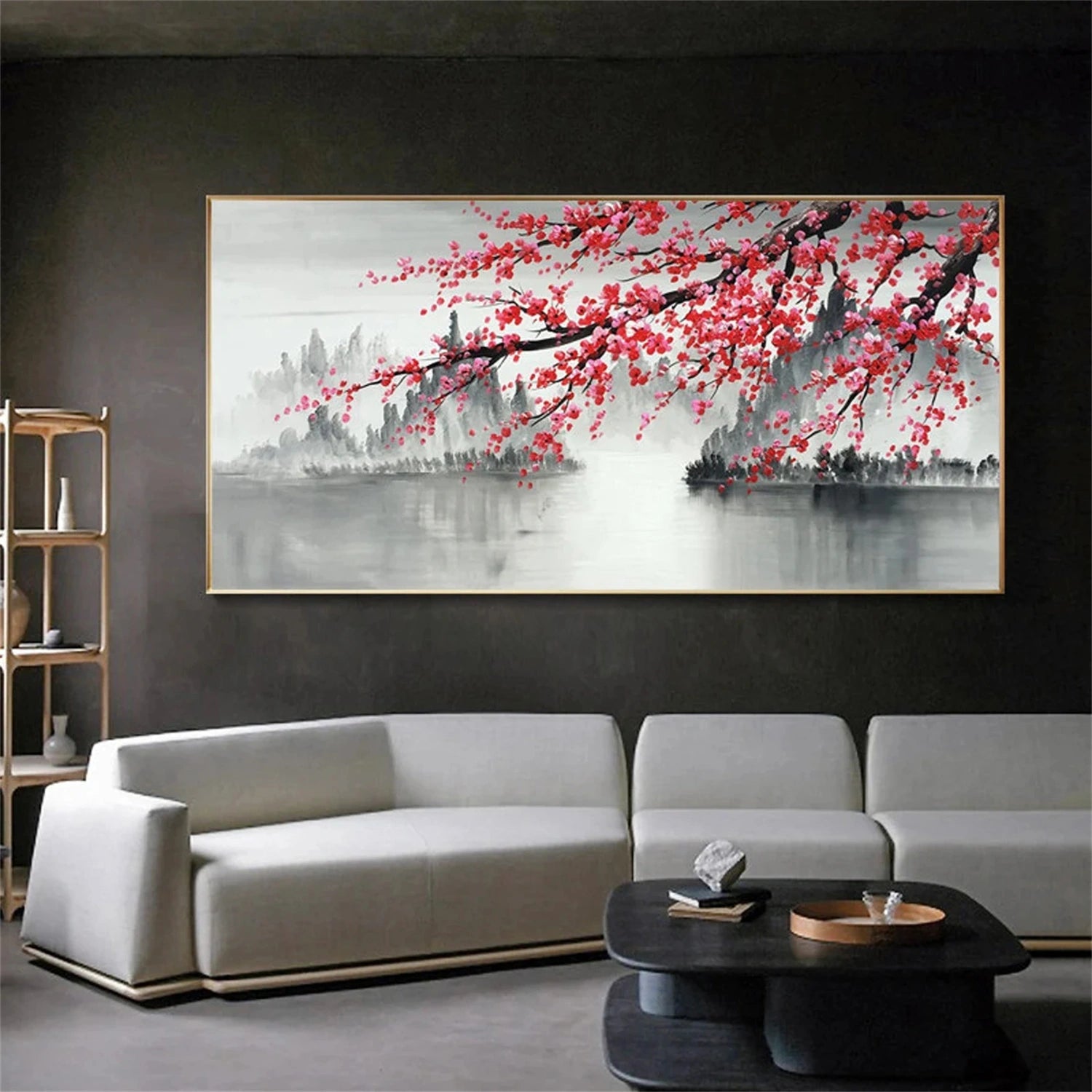 Oriental Style Floral Oil Painting | Red Plum Blossom Canvas Landscape  #JJ 300