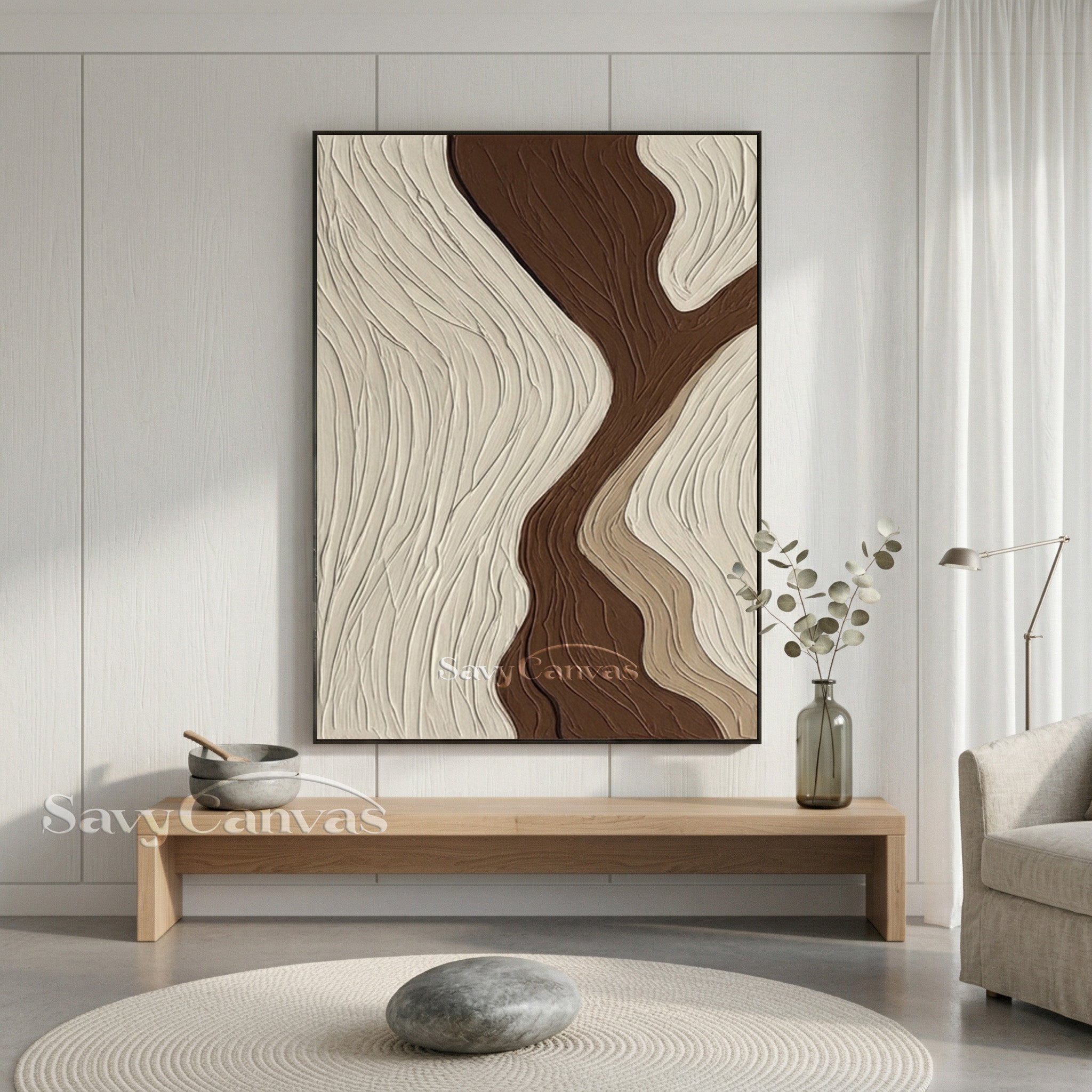 Minimalist 3D Textured Abstract Wave Oil Painting | Earth Tones #SS 199