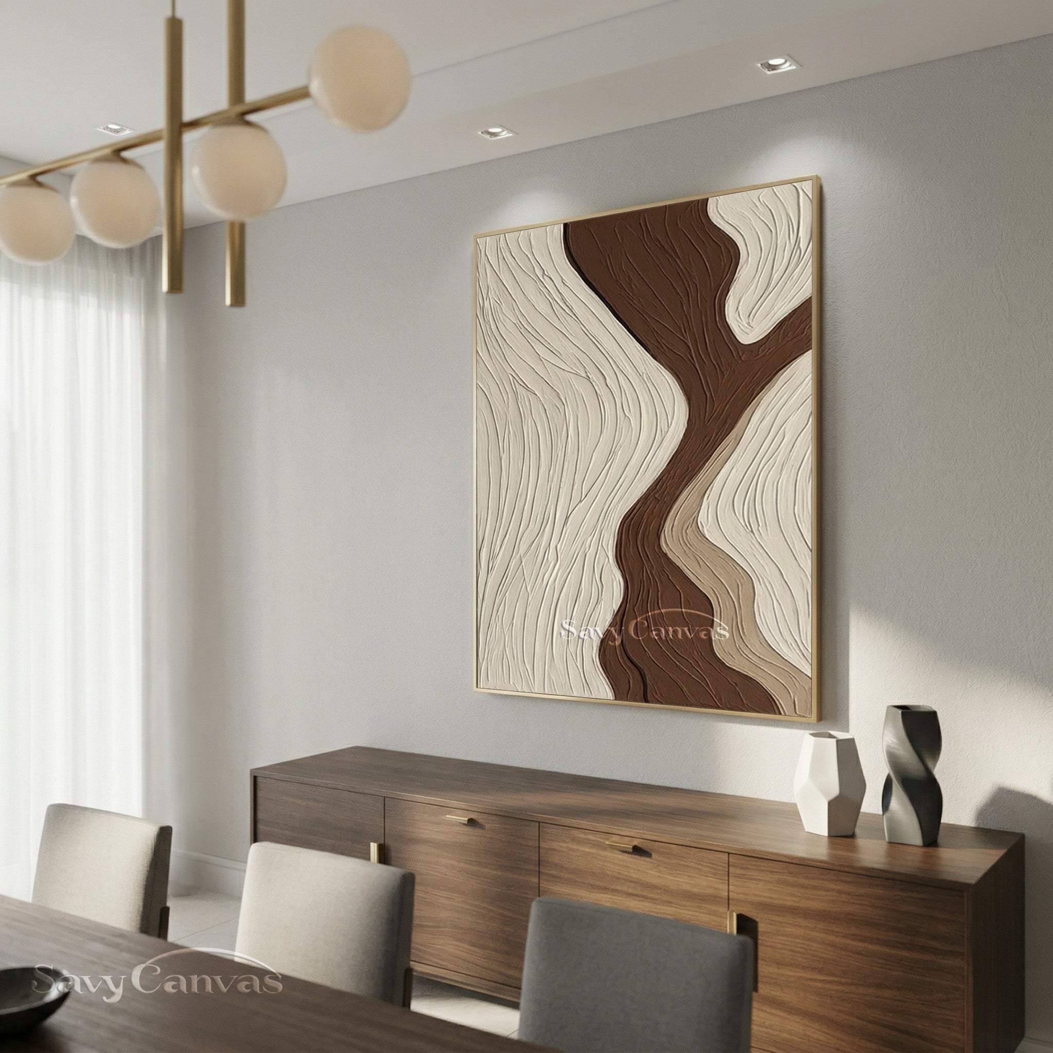 Minimalist 3D Textured Abstract Wave Oil Painting | Earth Tones #SS 199