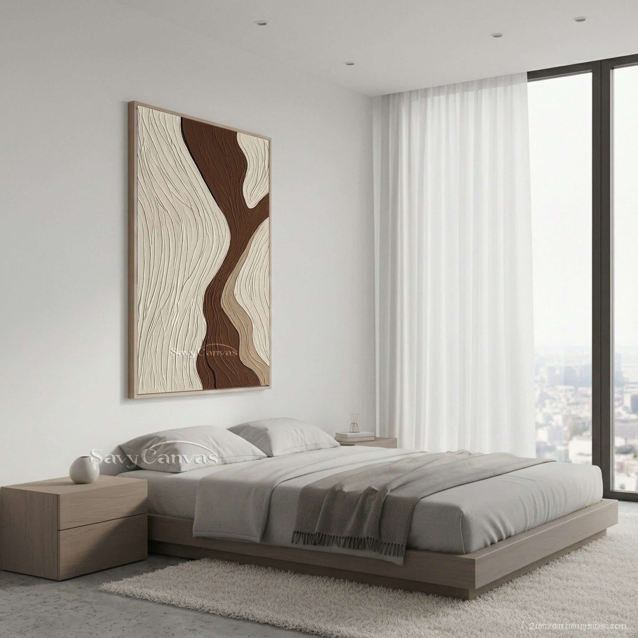 Minimalist 3D Textured Abstract Wave Oil Painting | Earth Tones #SS 199