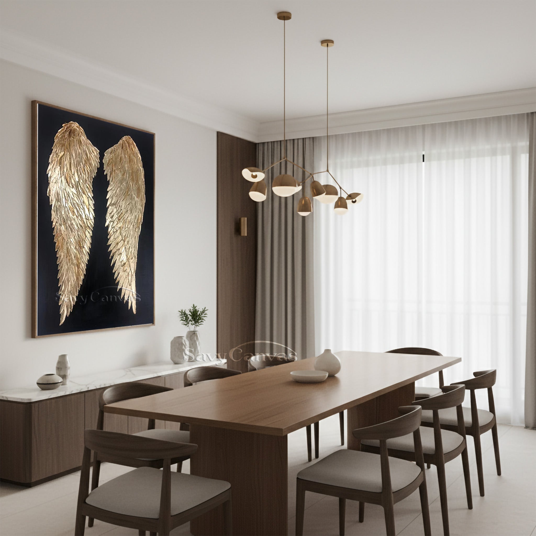 Gold Angel Wings 3D Texture Oil Painting on Black Canvas #SS 006