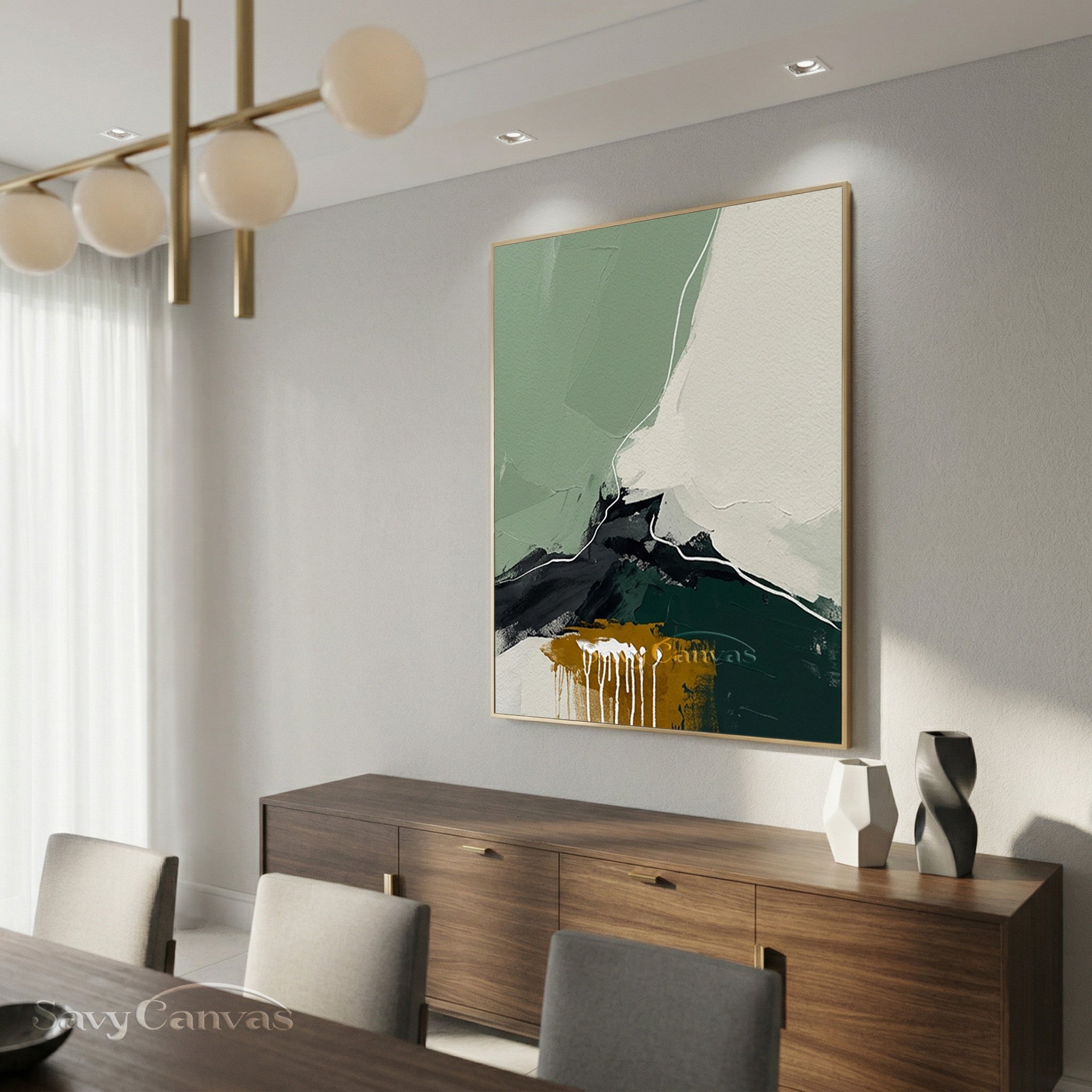 Handmade Minimalist Green Landscape Abstract Art for Home #SS 137