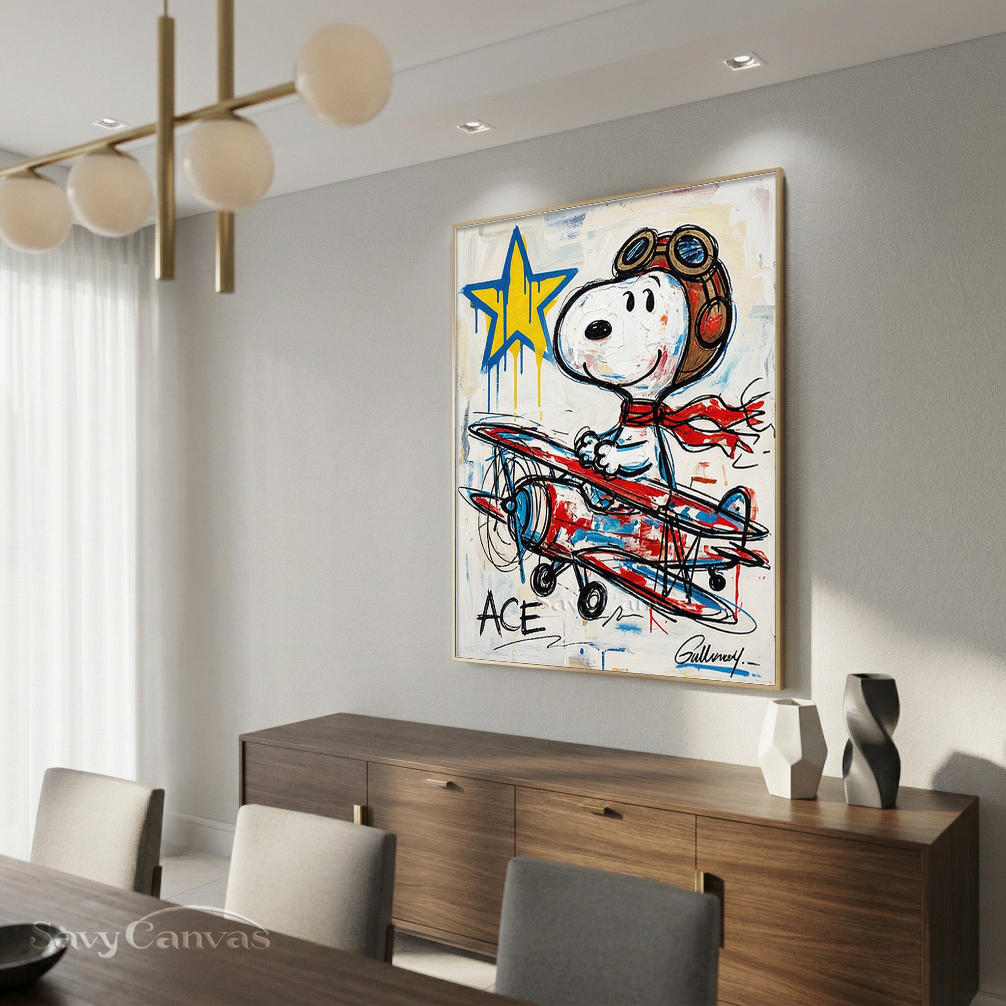 Snoopy Flying Ace Canvas Art | Graffiti Style Hand-Painted Oil #SS 063