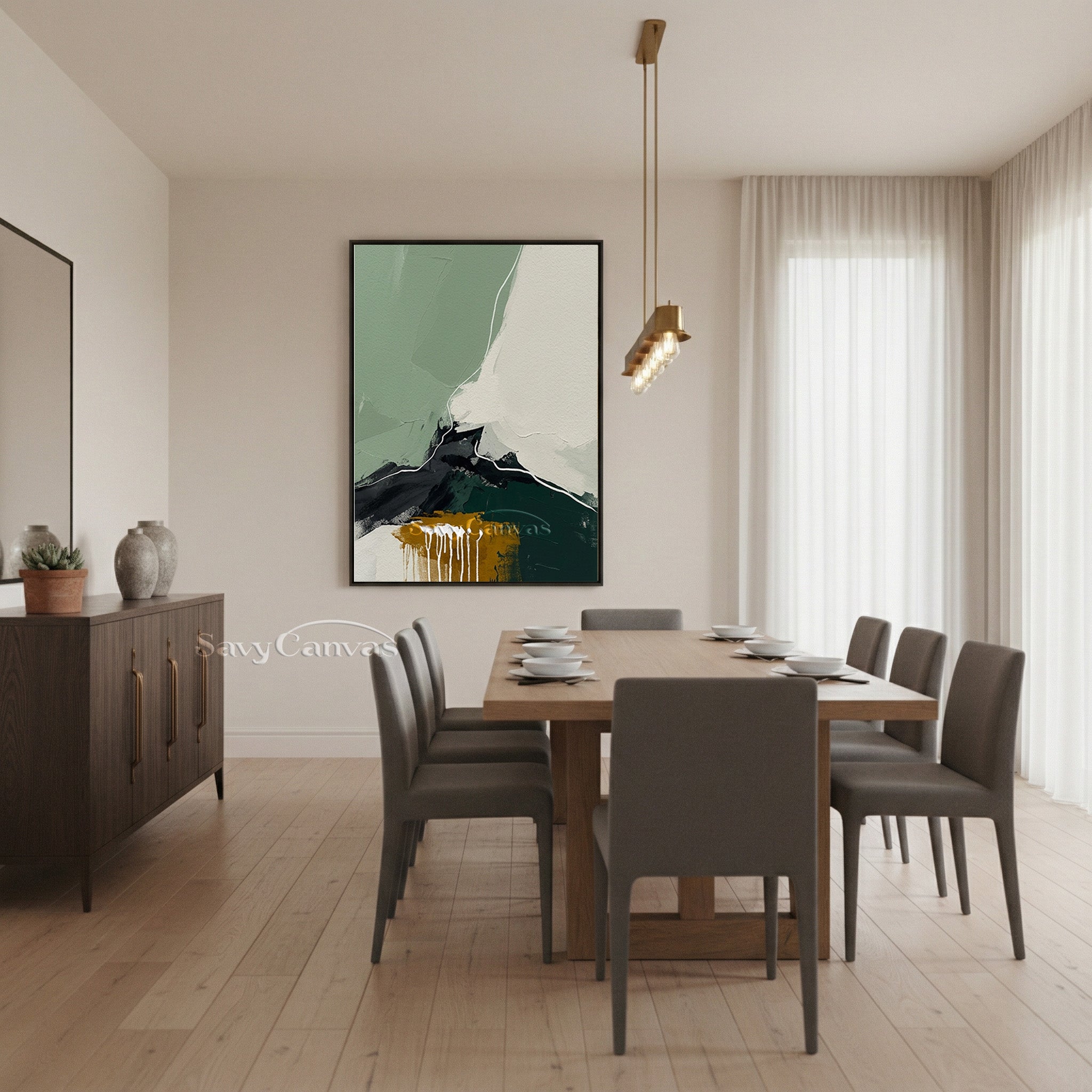 Handmade Minimalist Green Landscape Abstract Art for Home #SS 137