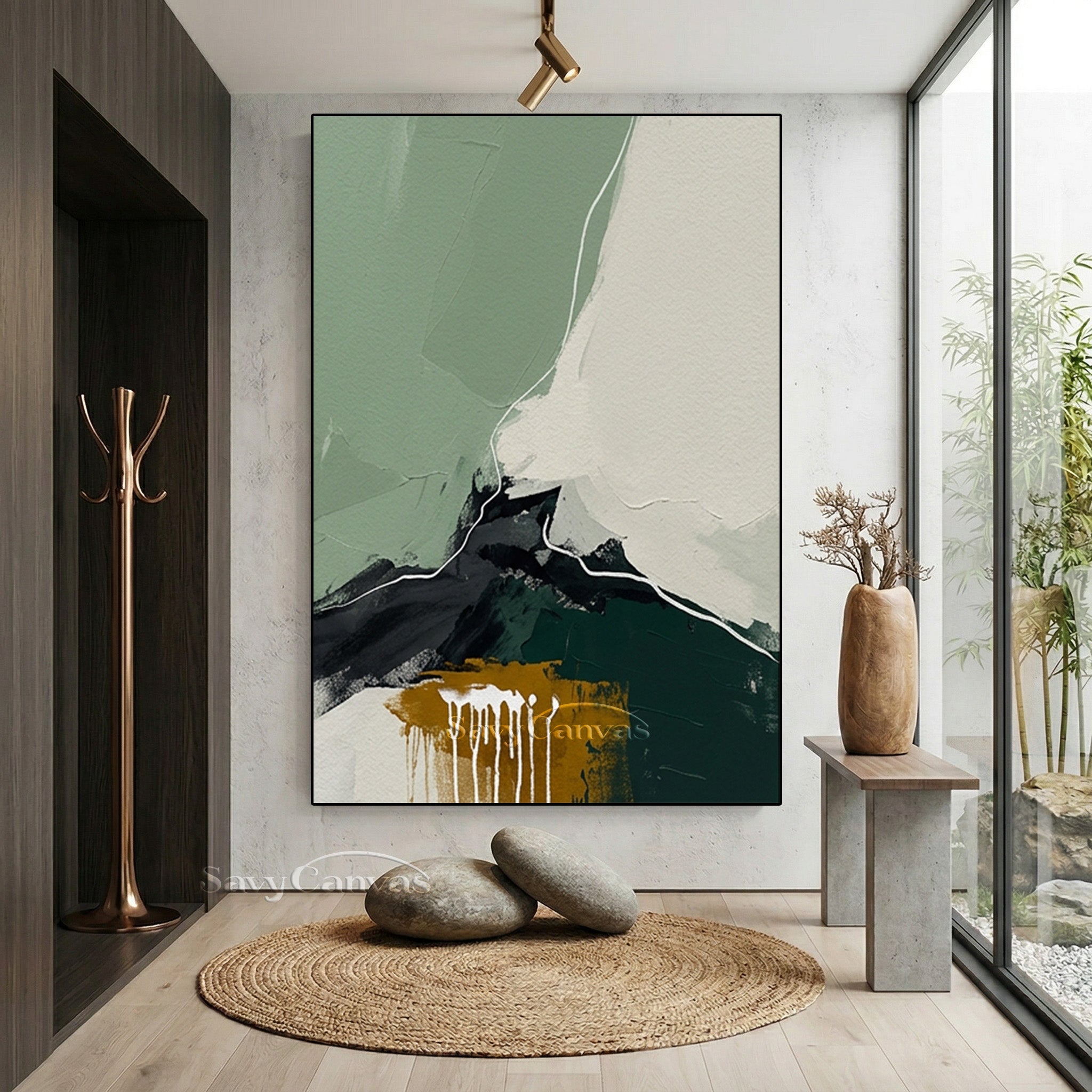 Handmade Minimalist Green Landscape Abstract Art for Home #SS 137