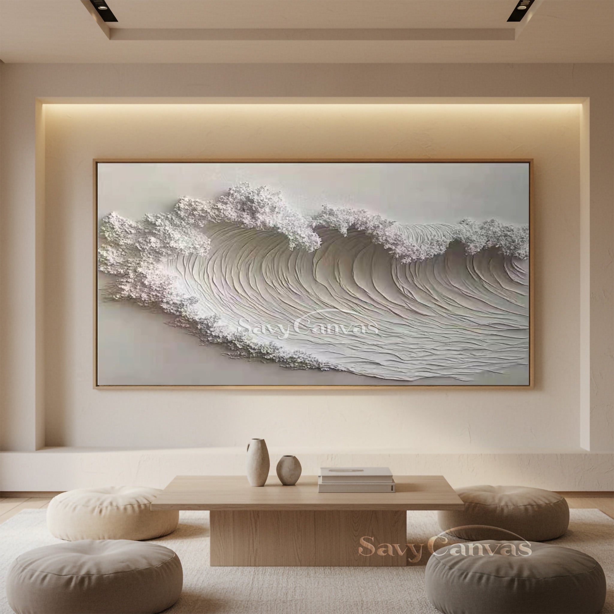 Abstract White Ocean Wave 3D Wall Sculpture - Plaster Art Painting #SS 028