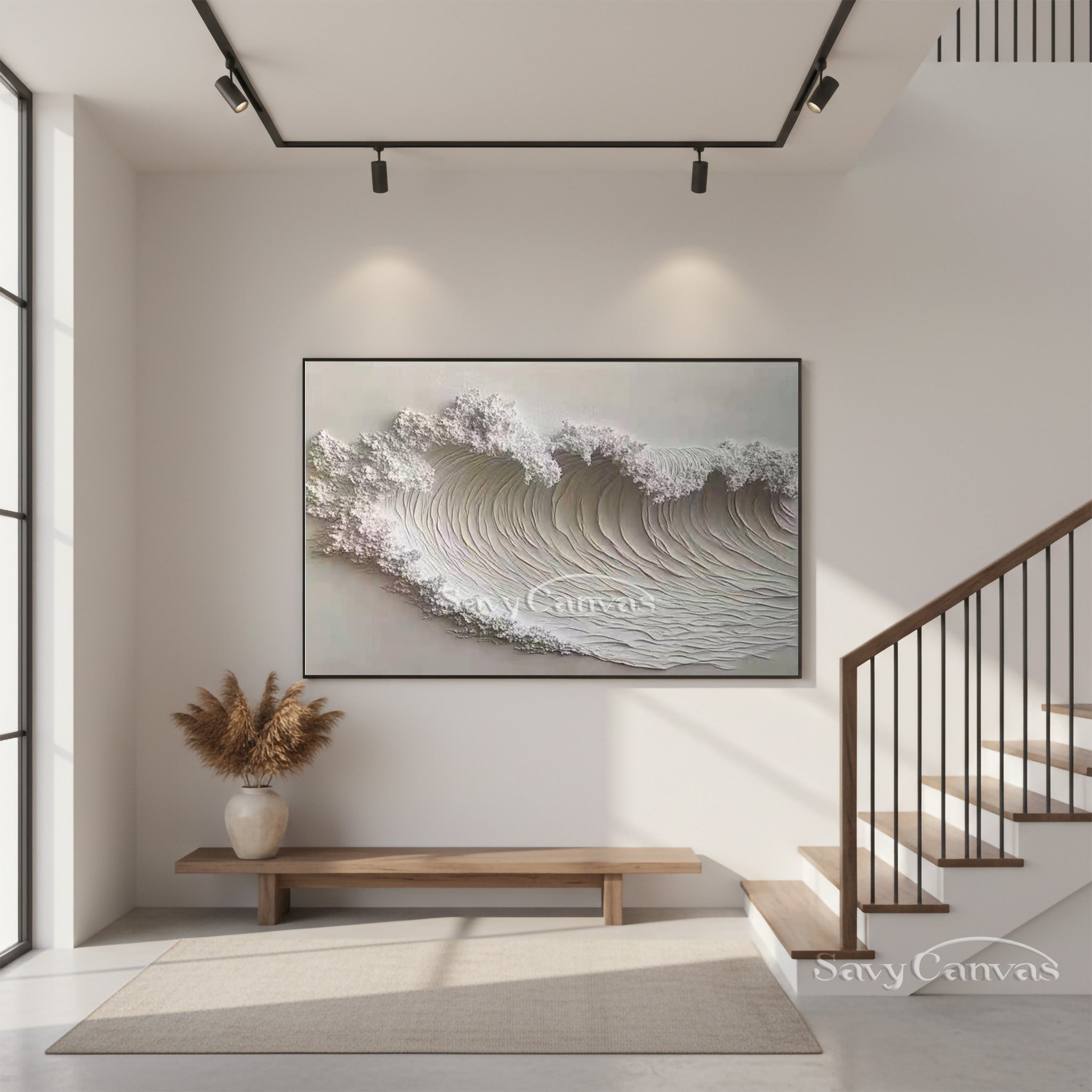 Abstract White Ocean Wave 3D Wall Sculpture - Plaster Art Painting #SS 028
