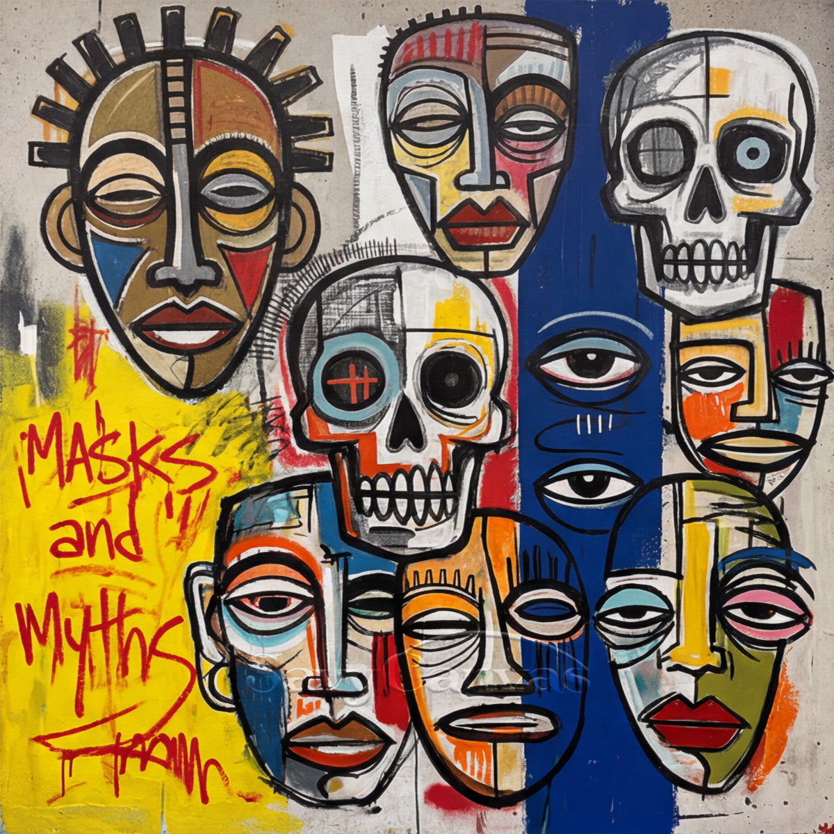 Masks & Myths Street Art Graffiti Oil Painting on Canvas #SS 051