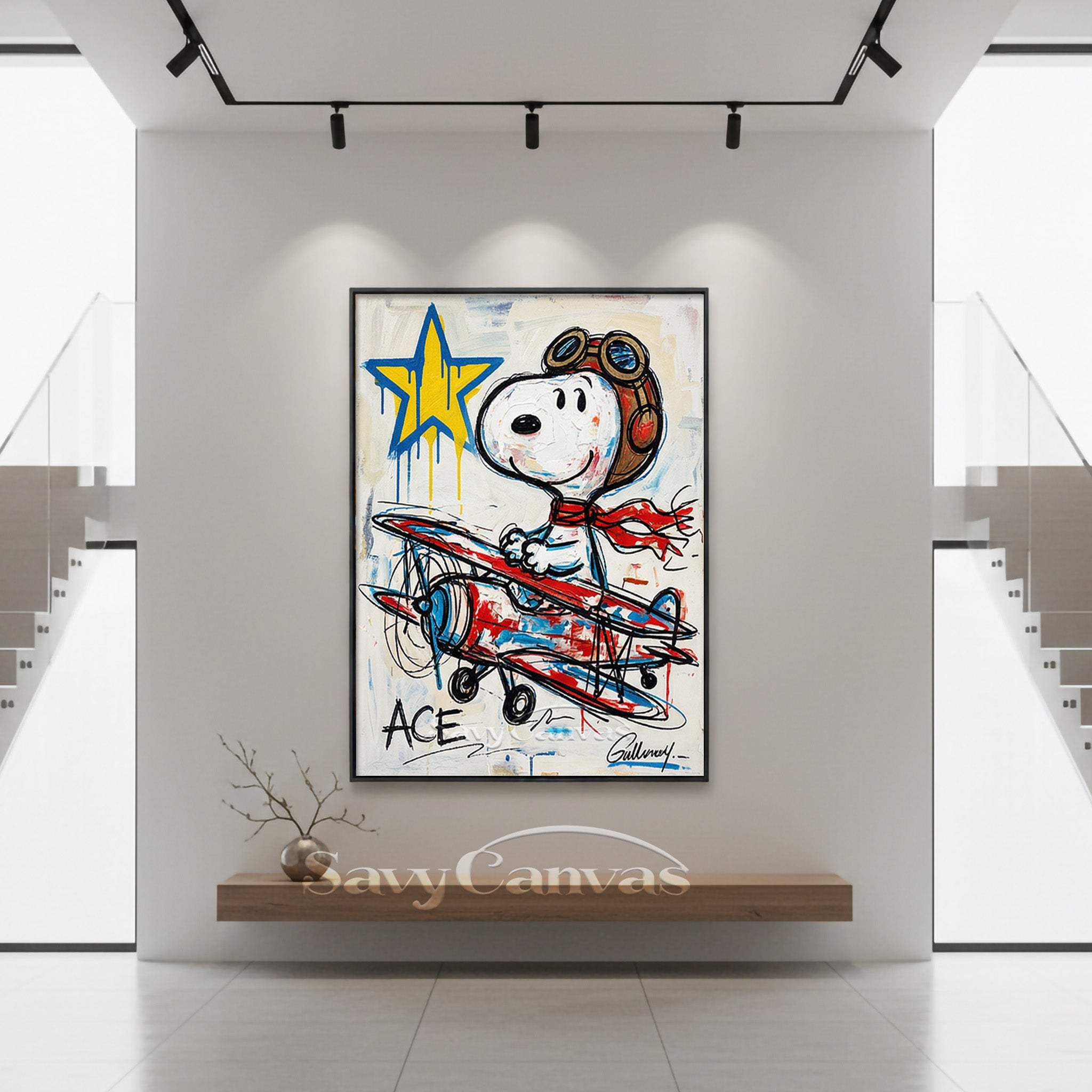Snoopy Flying Ace Canvas Art | Graffiti Style Hand-Painted Oil #SS 063