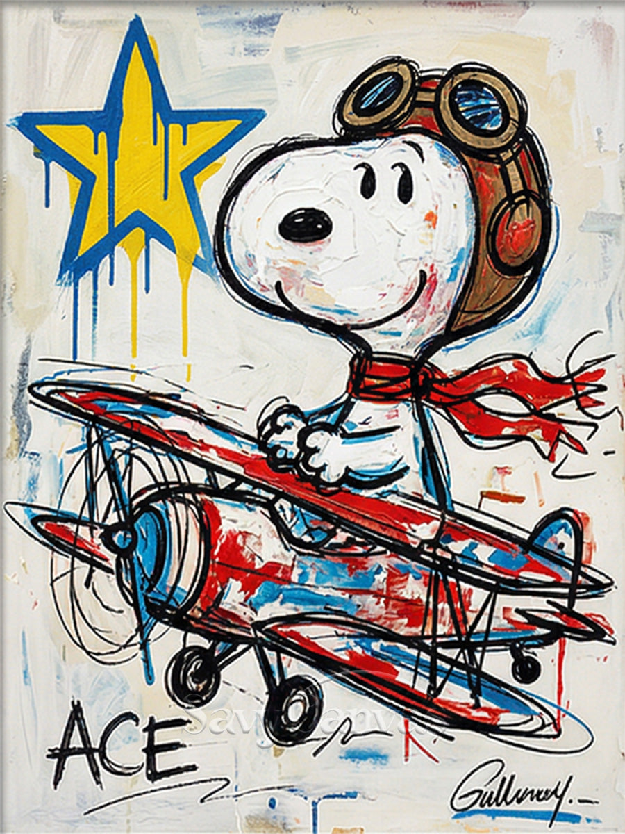 Snoopy Flying Ace Canvas Art | Graffiti Style Hand-Painted Oil #SS 063