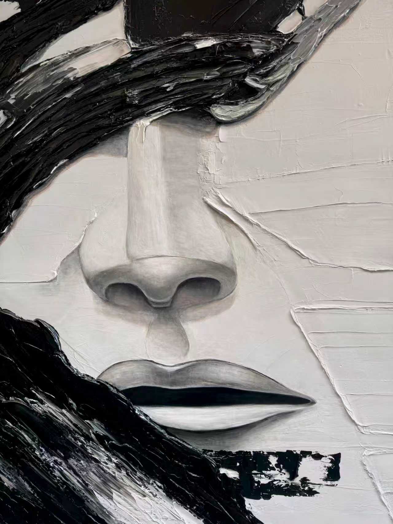 Oversized Vertical Wall Art | Abstract Black and White Face Painting Decor #ZZ 199
