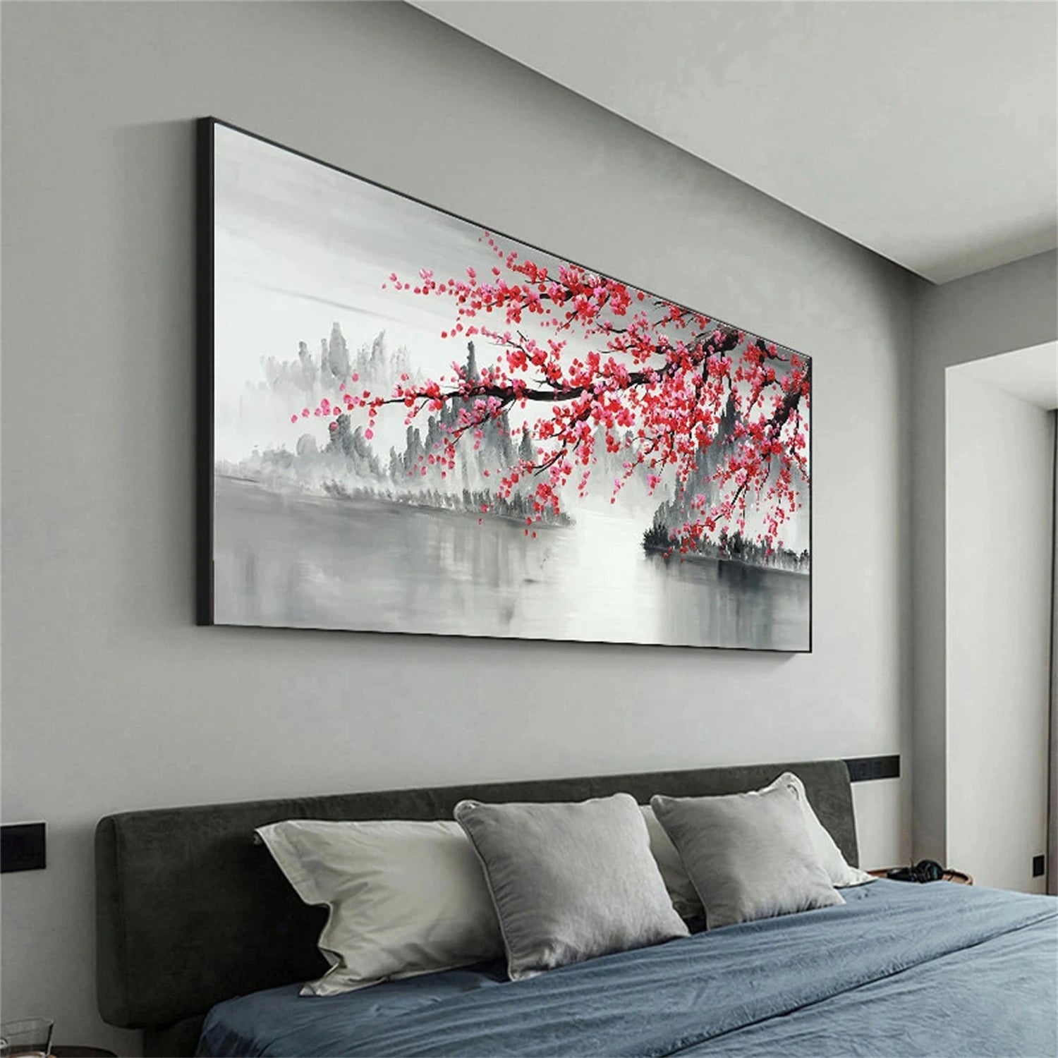 Oriental Style Floral Oil Painting | Red Plum Blossom Canvas Landscape  #JJ 300