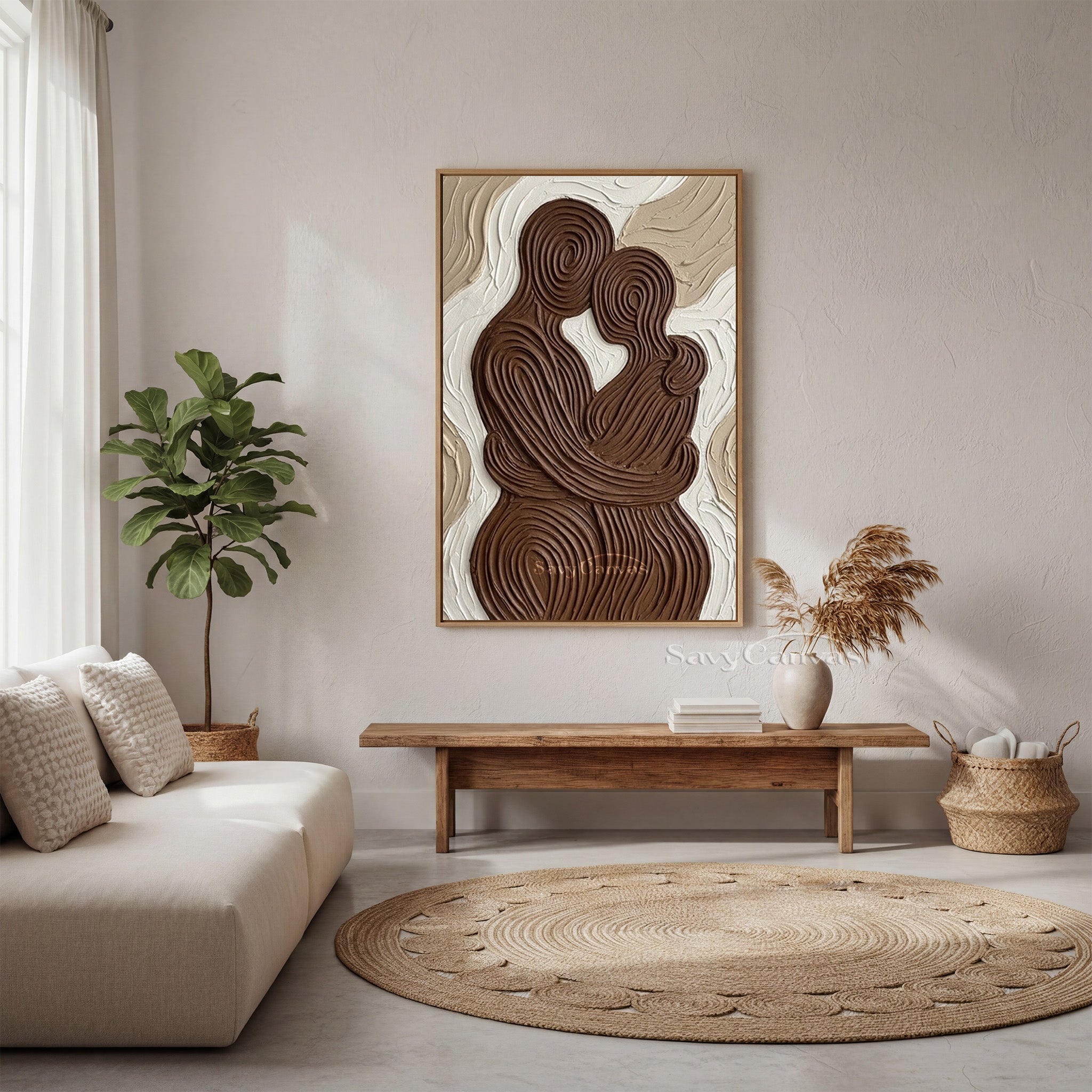 Abstract Lovers Embrace Textured Oil Painting | Modern Couple Wall Art #SS 200