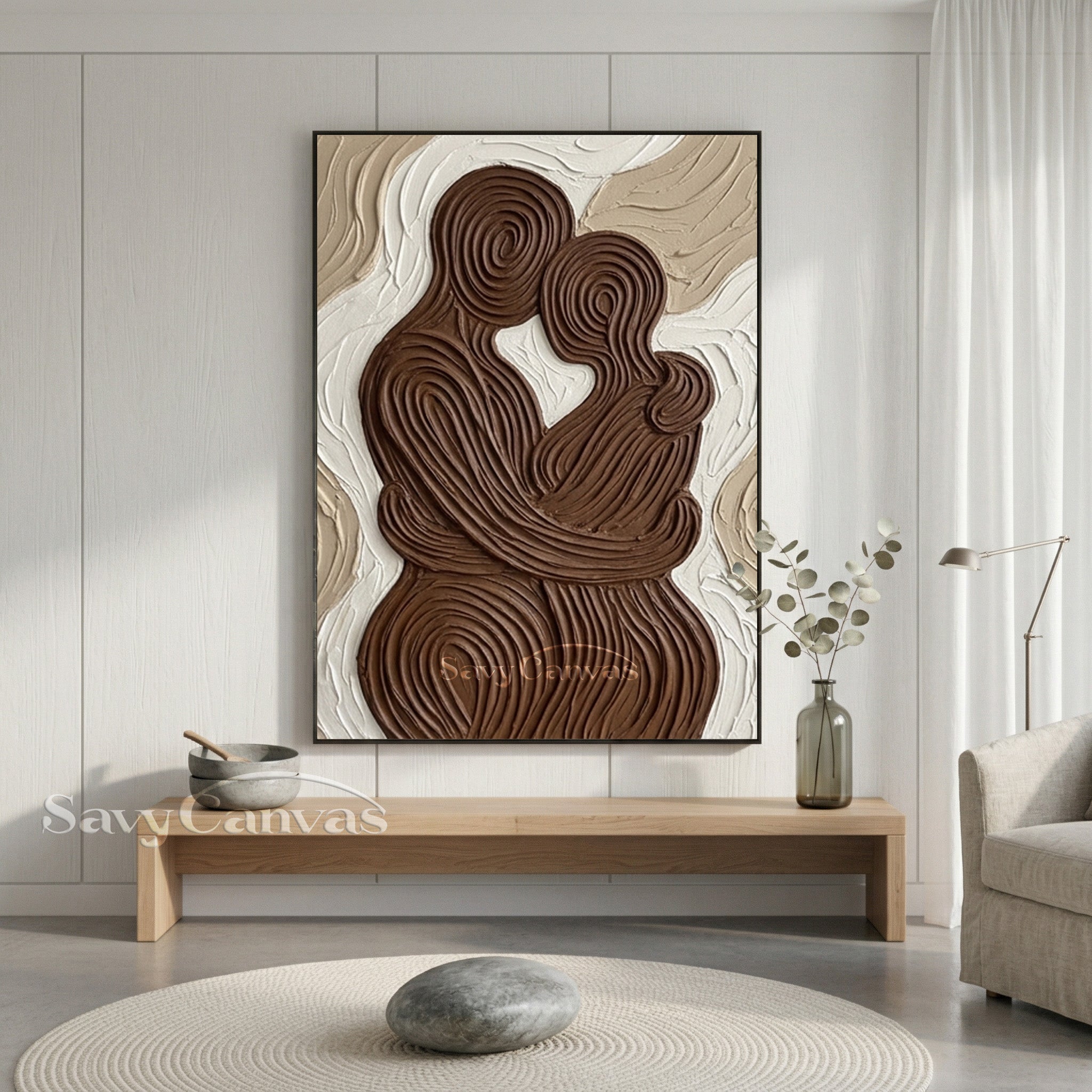 Abstract Lovers Embrace Textured Oil Painting | Modern Couple Wall Art #SS 200