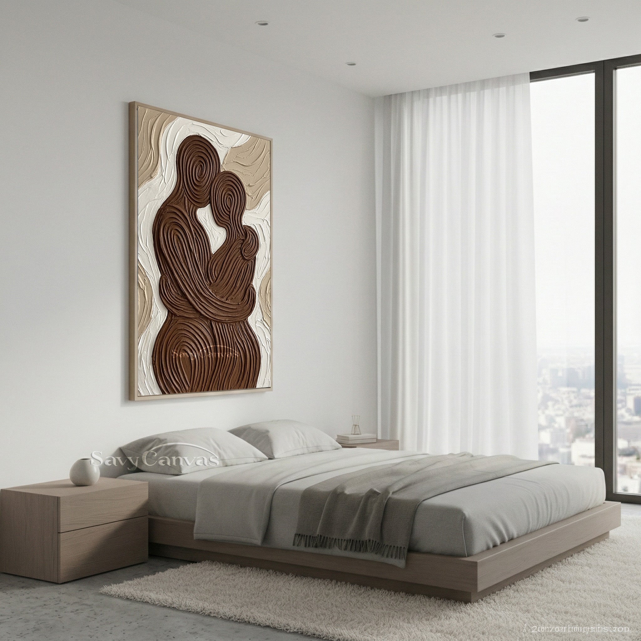 Abstract Lovers Embrace Textured Oil Painting | Modern Couple Wall Art #SS 200