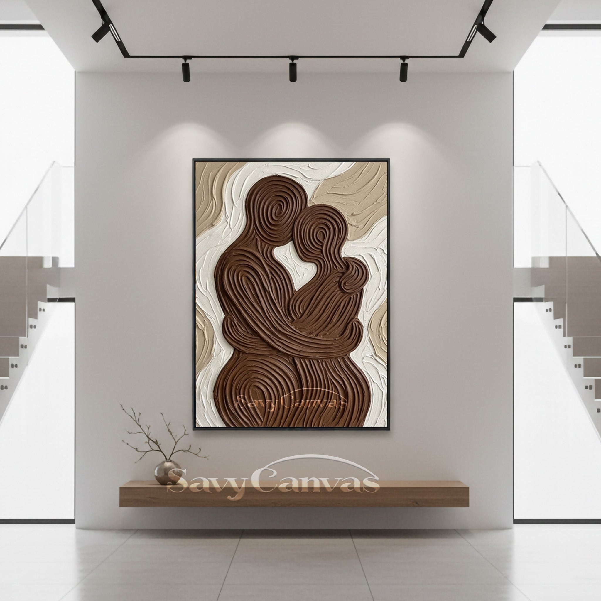 Abstract Lovers Embrace Textured Oil Painting | Modern Couple Wall Art #SS 200