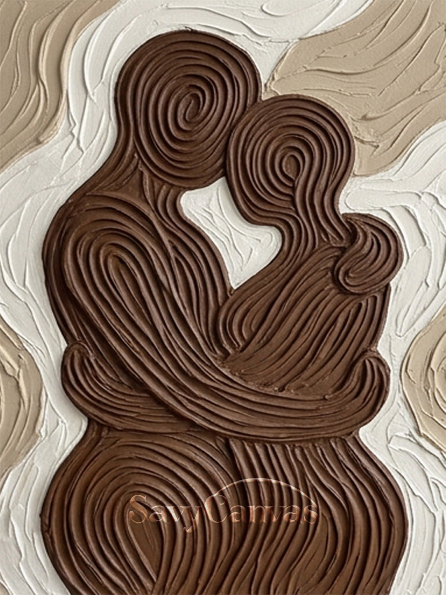 Abstract Lovers Embrace Textured Oil Painting | Modern Couple Wall Art #SS 200
