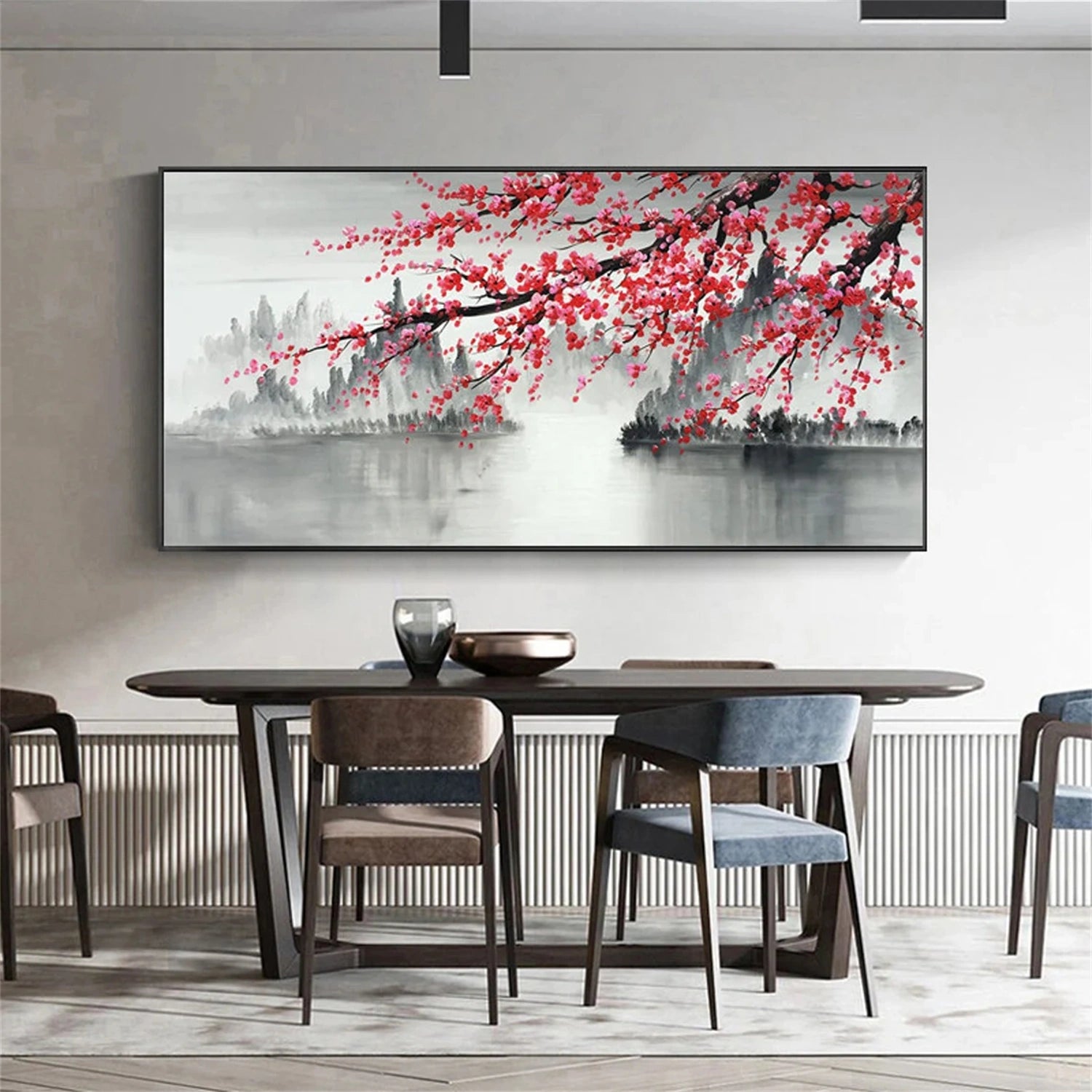 Oriental Style Floral Oil Painting | Red Plum Blossom Canvas Landscape  #JJ 300