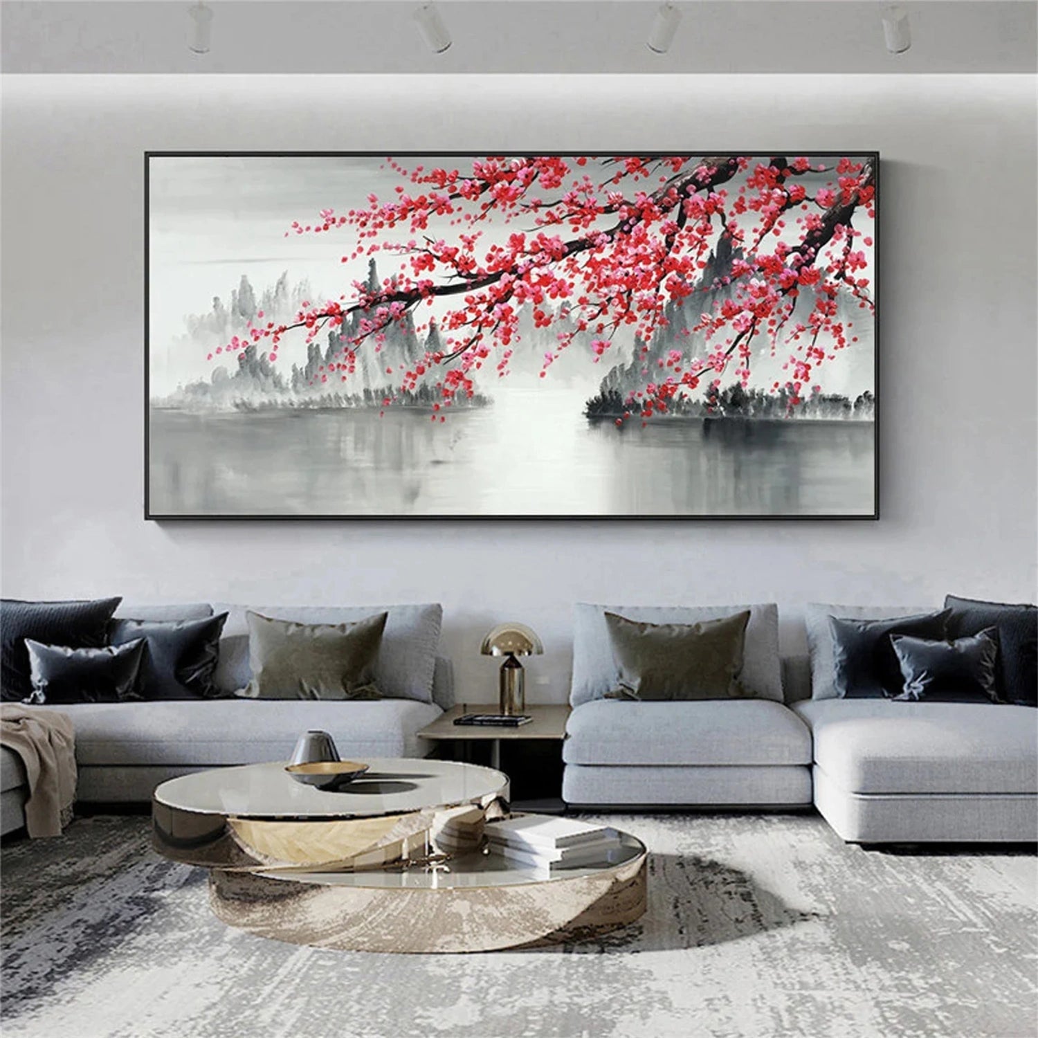 Oriental Style Floral Oil Painting | Red Plum Blossom Canvas Landscape  #JJ 300