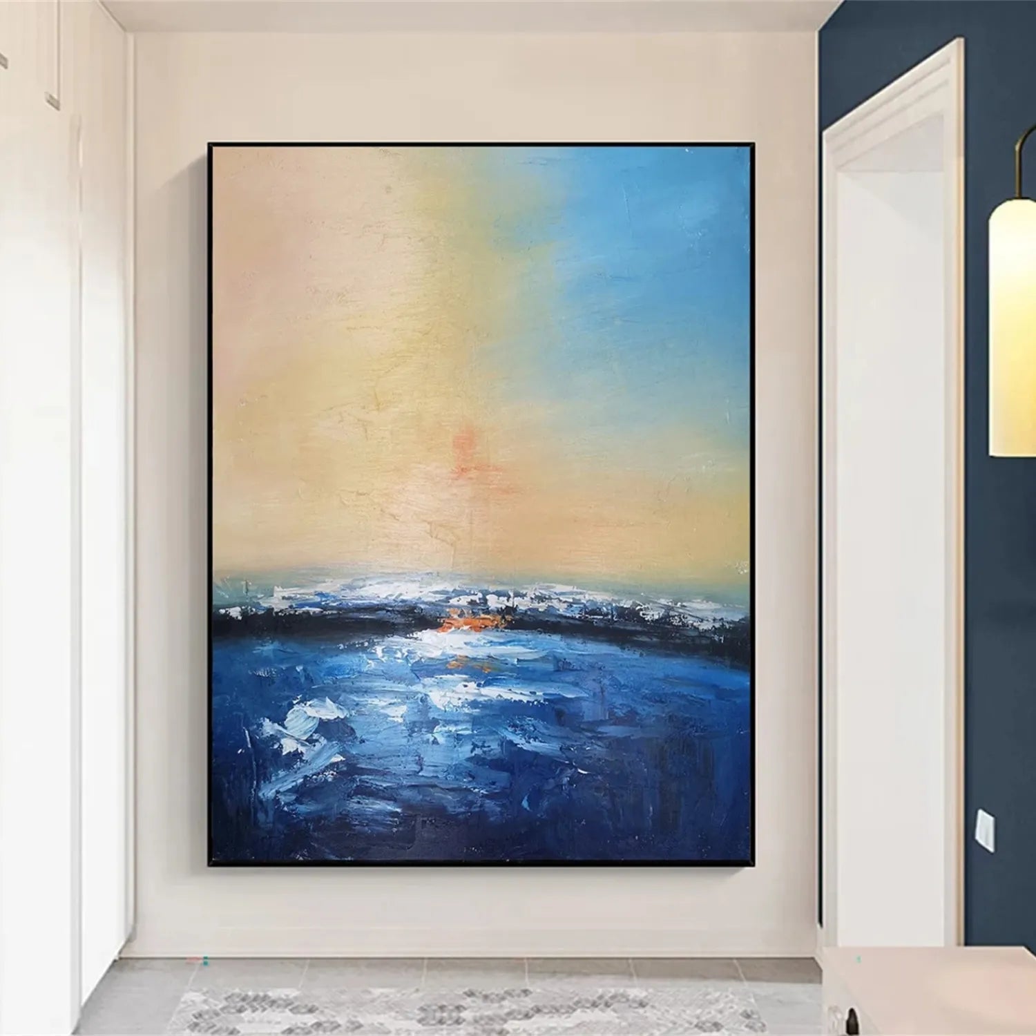 Soft Blue Beige Pink Abstract Seascape Art - Modern Serene Decor # JJ 126