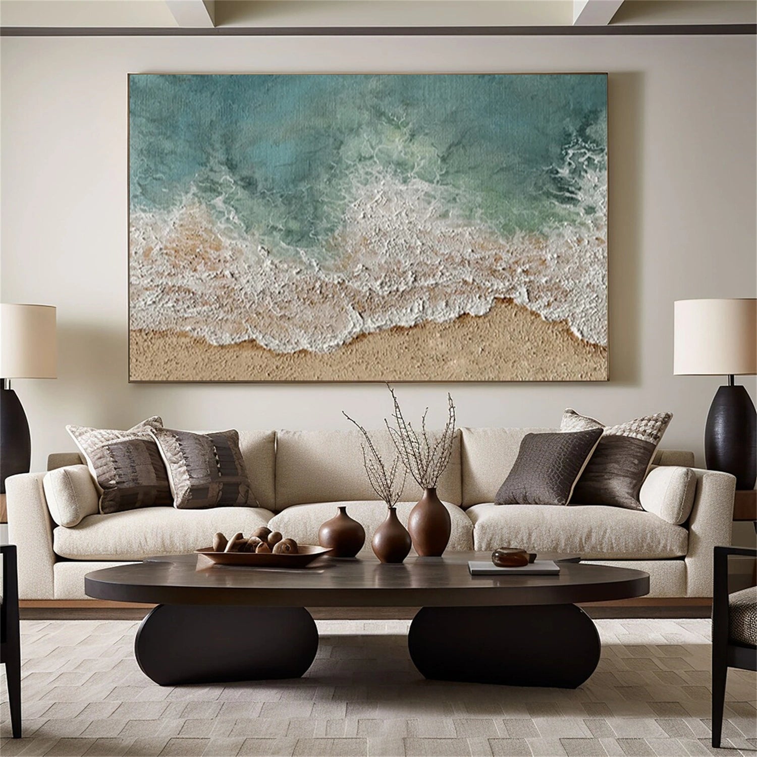 3D Textured Coastal Art | Ocean Wave and Sand Abstract Painting