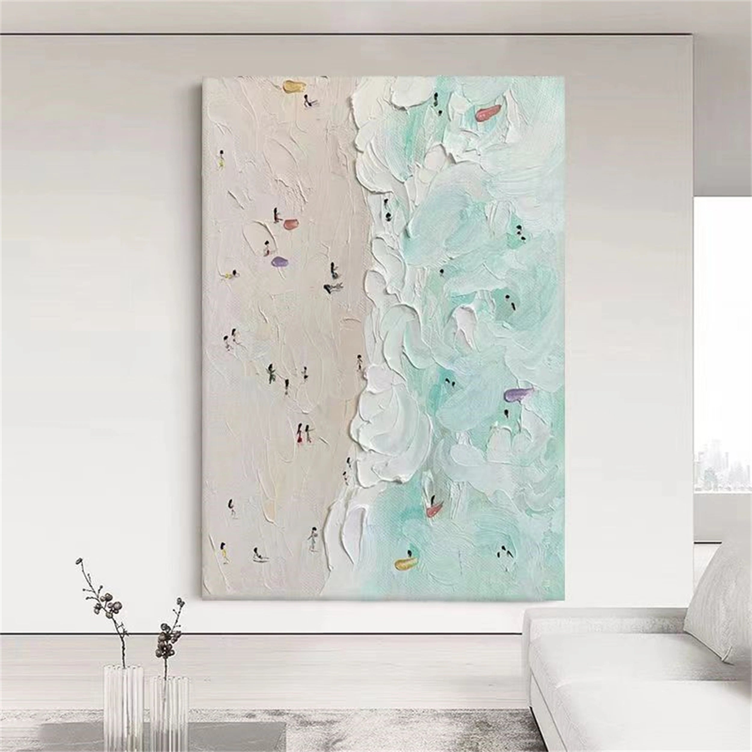 Textured People by The Sea | Abstract Coastal Wave Painting Décor