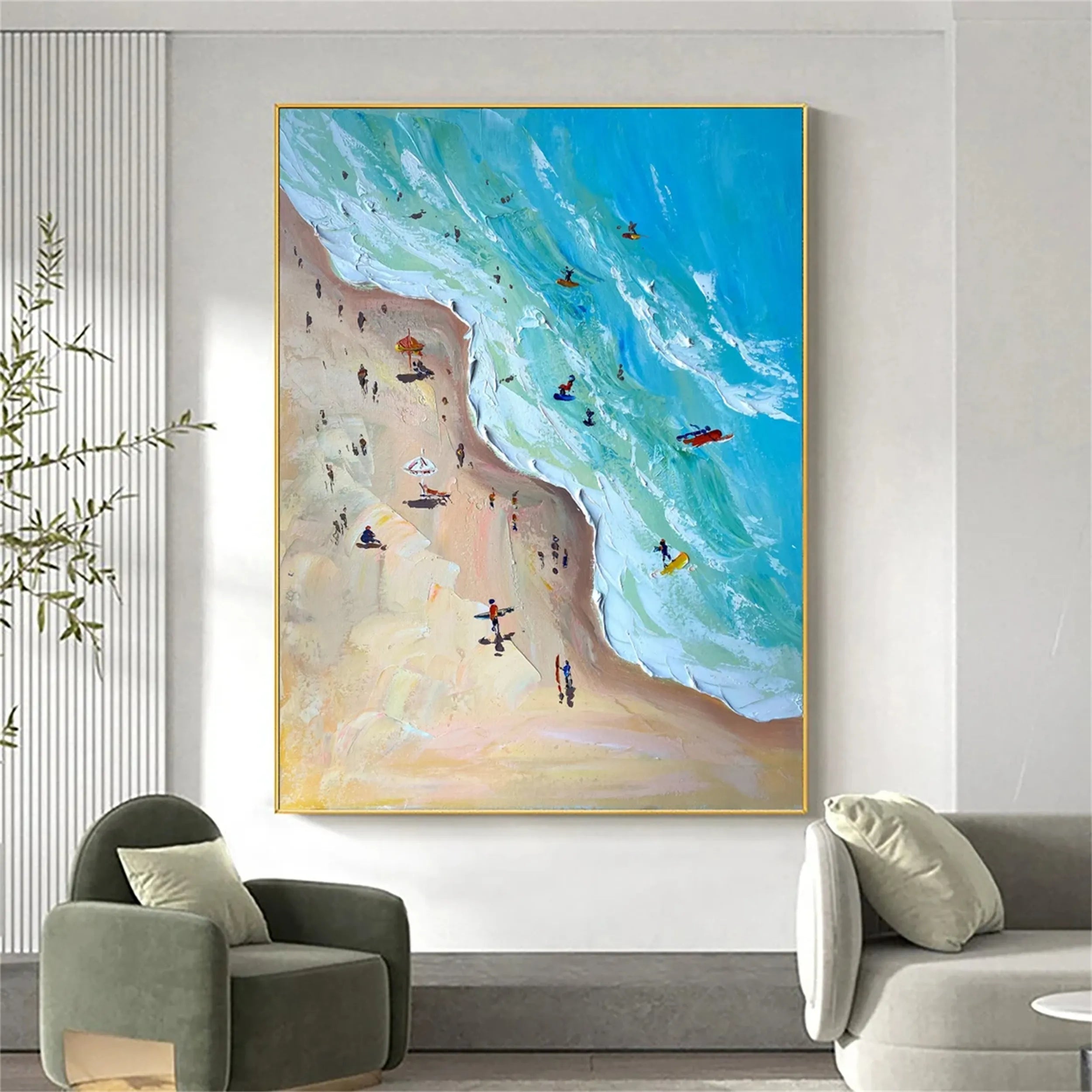 Modern Colorful Beach Life Abstract Oil Painting - Vibrant Art # JJ 127