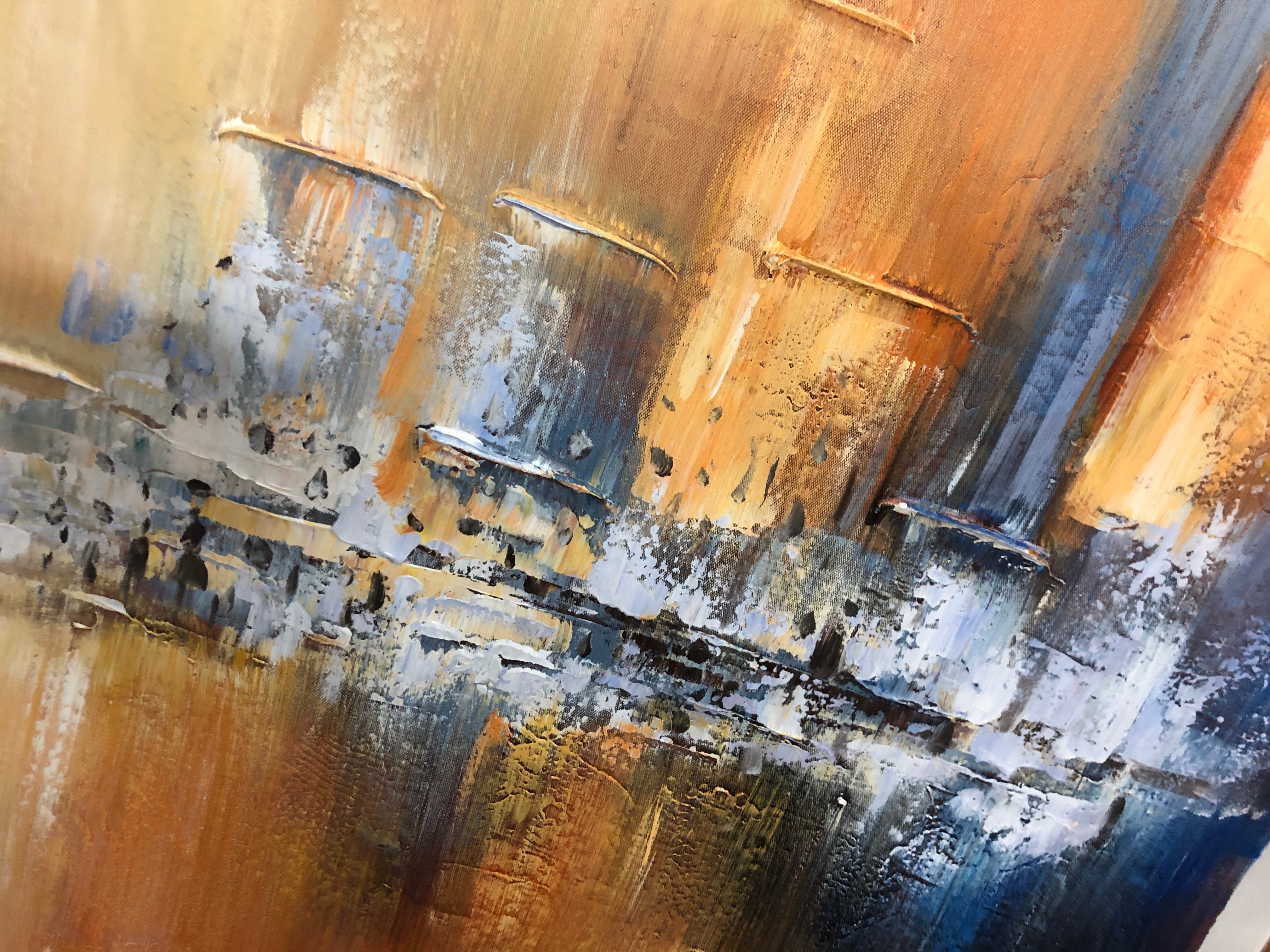 Warm Abstract Cityscape | Orange and Blue Textured Art #AA 080