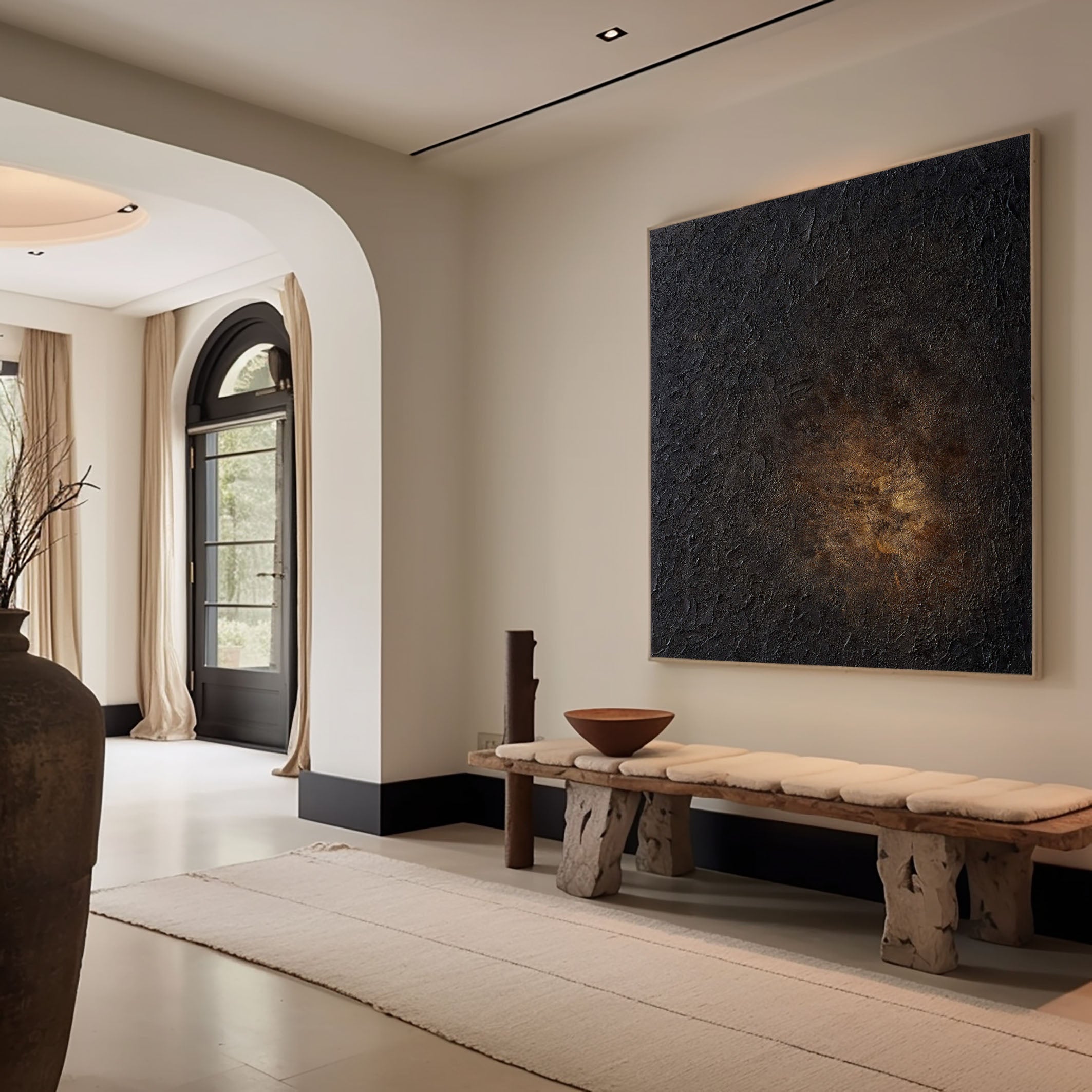 Textured Abstract Oil Painting, Dark & Gold #TC 145