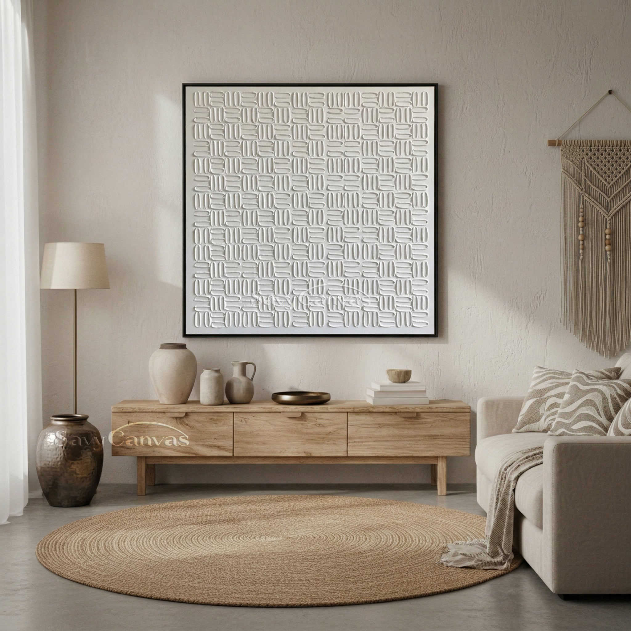 Modern Textured Painting | Framed White Wall Art #AA 494
