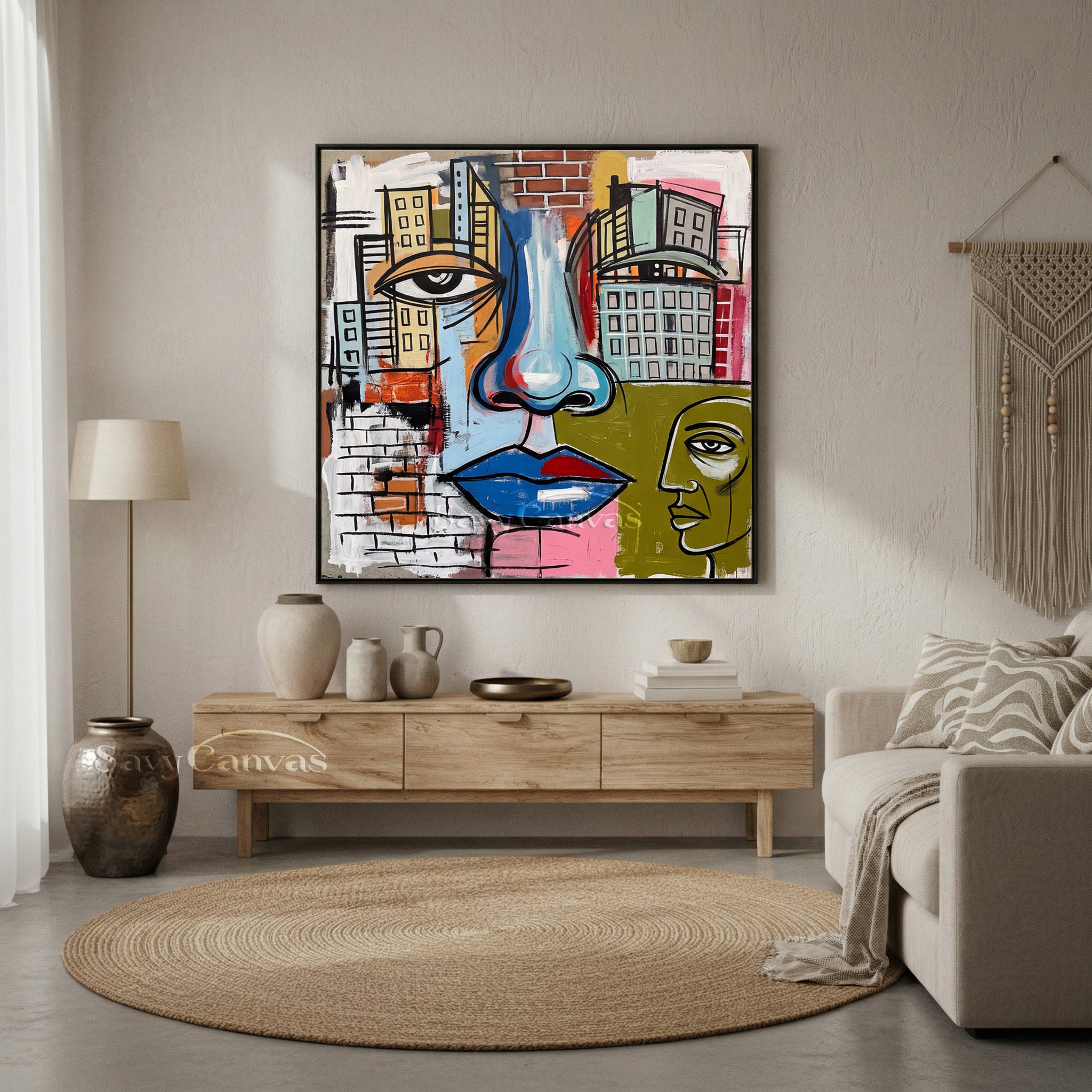 Abstract Urban Face Oil Painting - Modern Street Art Wall Deco #SS 052