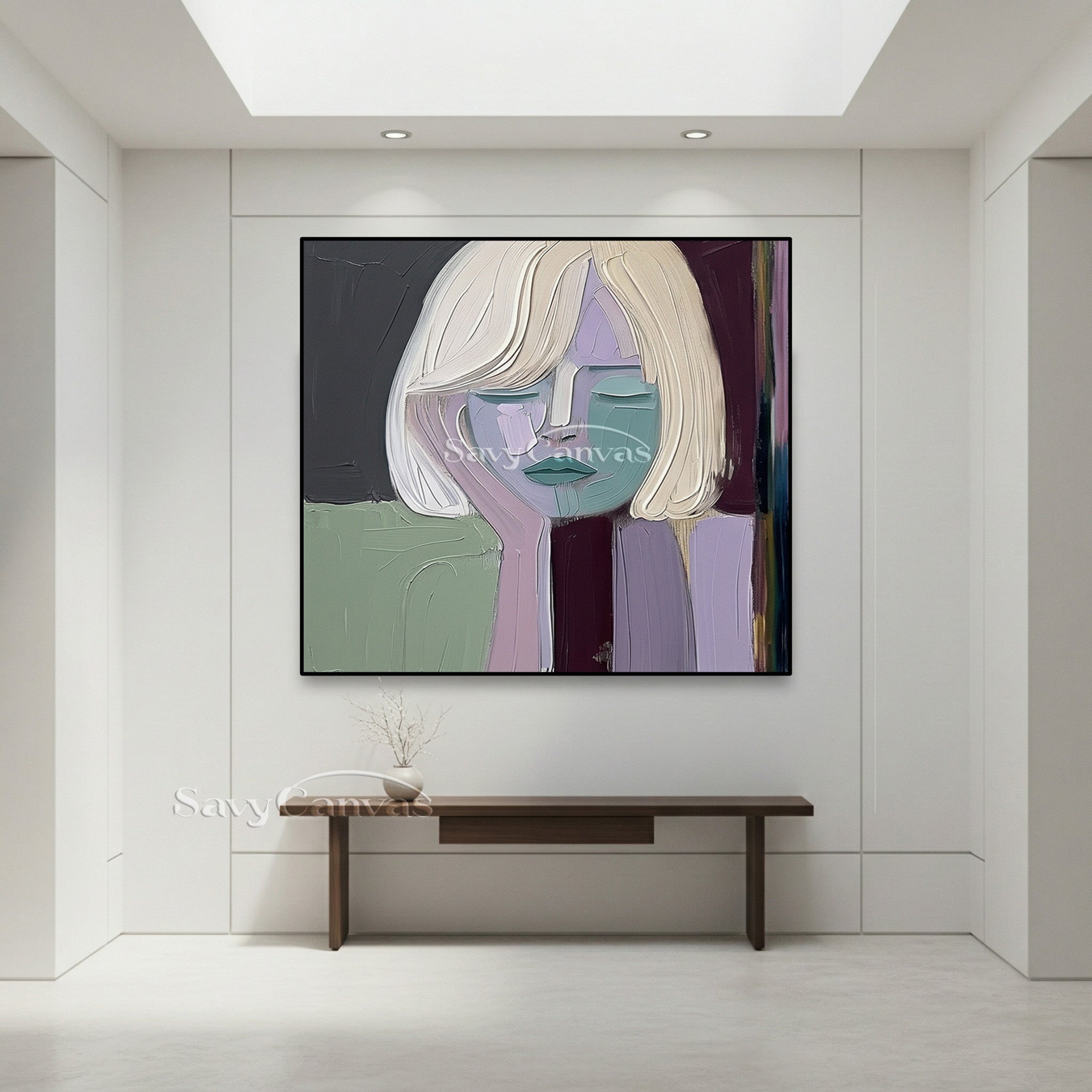 Original Abstract Girl Portrait Oil Painting | Pastel Home Gallery #SS 104