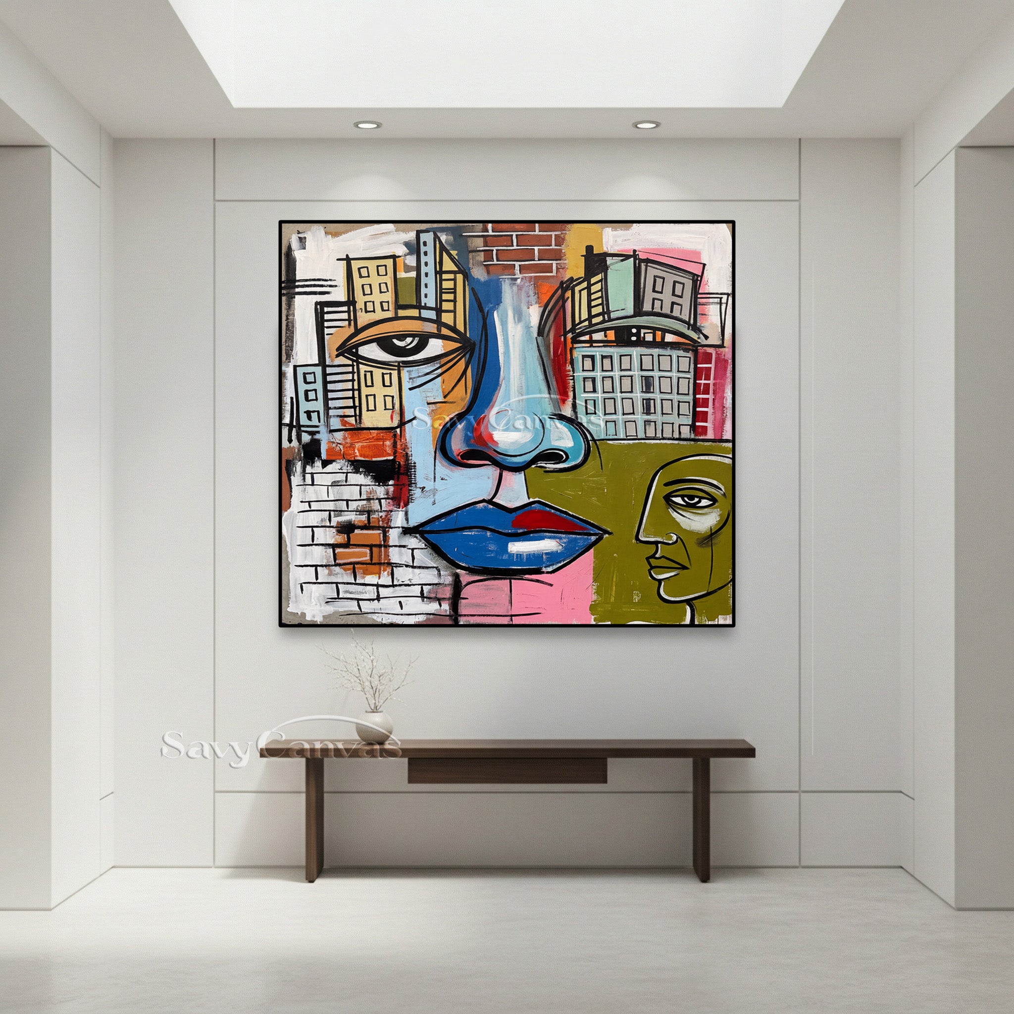 Abstract Urban Face Oil Painting - Modern Street Art Wall Deco #SS 052