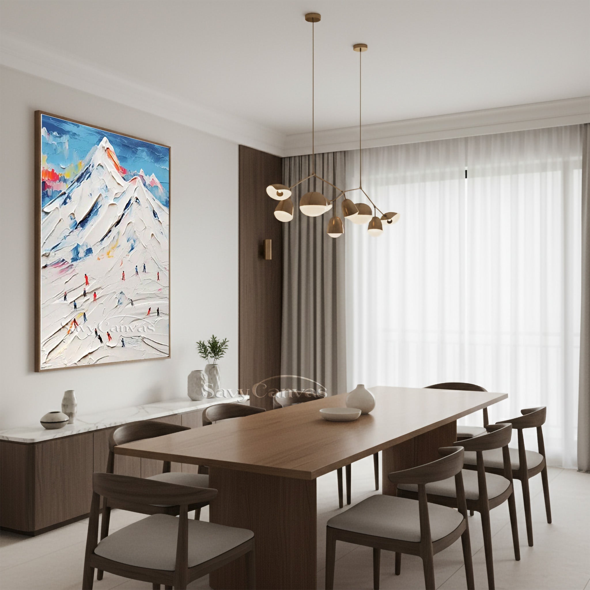 Modern Snow Mountain Canvas Art - Abstract Skiing Scene Painting #SS 007