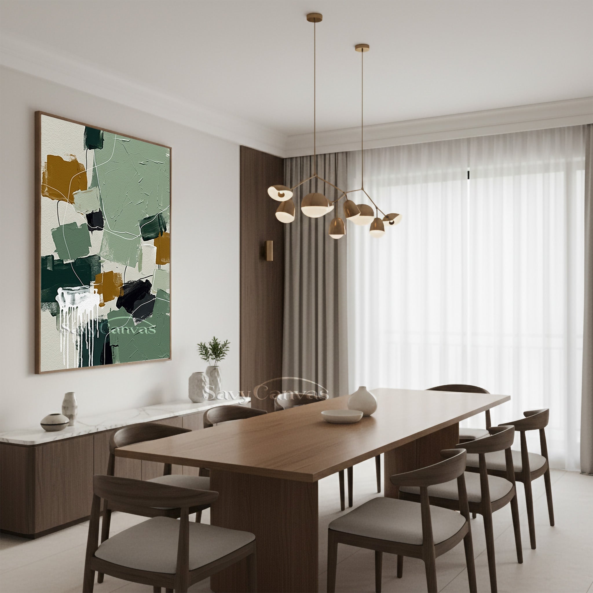 Modern Abstract Sage Green & Ochre Oil Painting Wall Art #SS 138