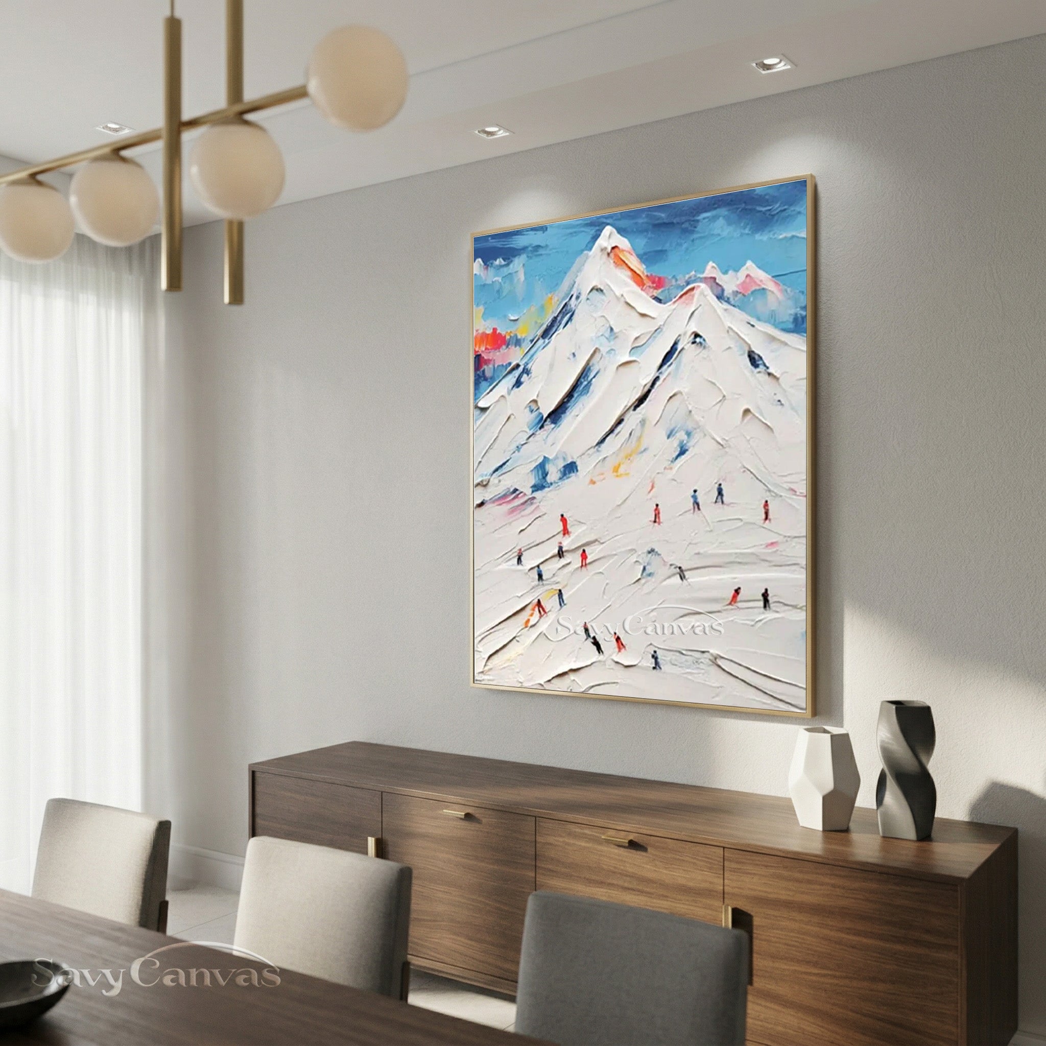 Modern Snow Mountain Canvas Art - Abstract Skiing Scene Painting #SS 007