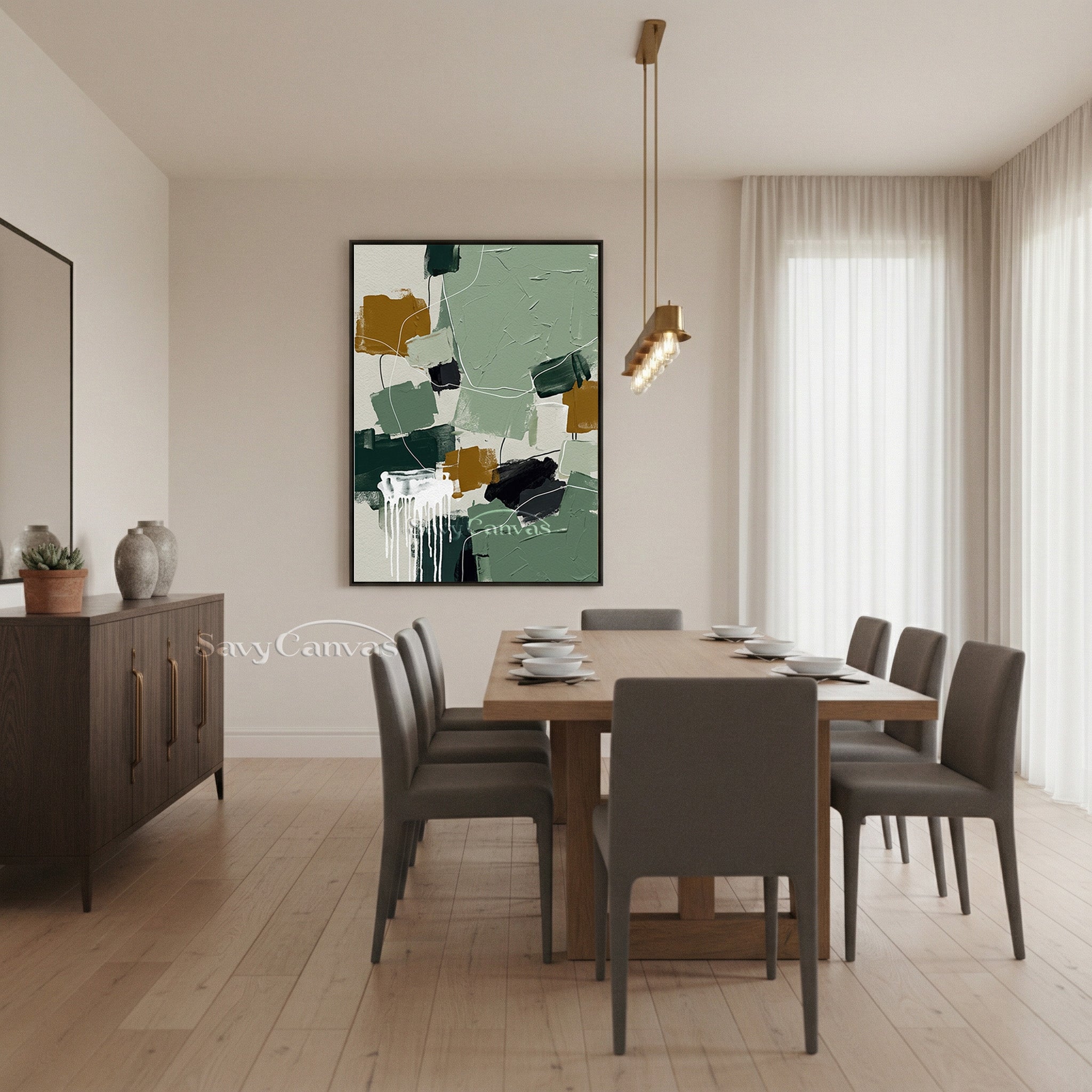 Modern Abstract Sage Green & Ochre Oil Painting Wall Art #SS 138