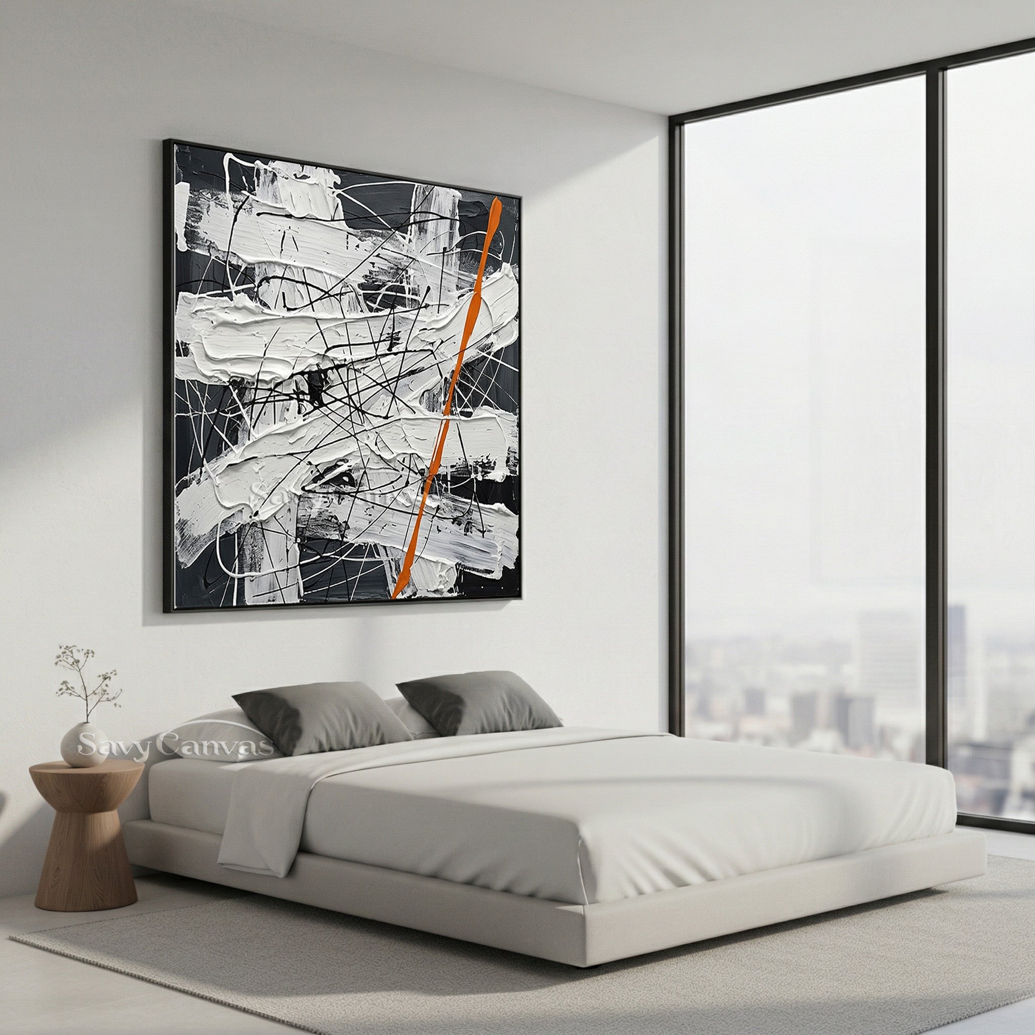 Modern Black and White Abstract Wall Art | Minimalist Drip Painting #JJ 453