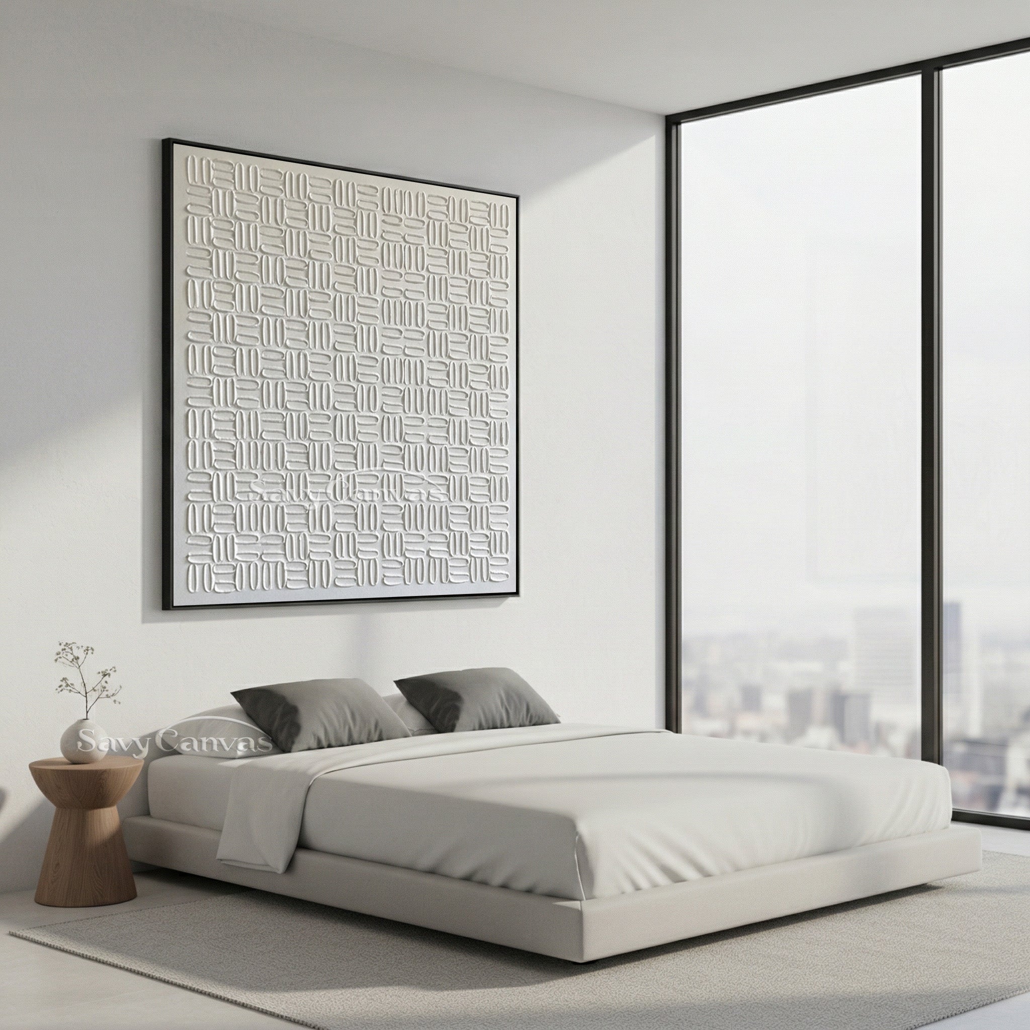 Modern Textured Painting | Framed White Wall Art #AA 494