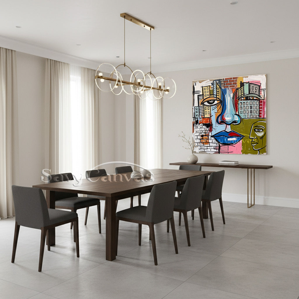 Abstract Urban Face Oil Painting - Modern Street Art Wall Deco #SS 052