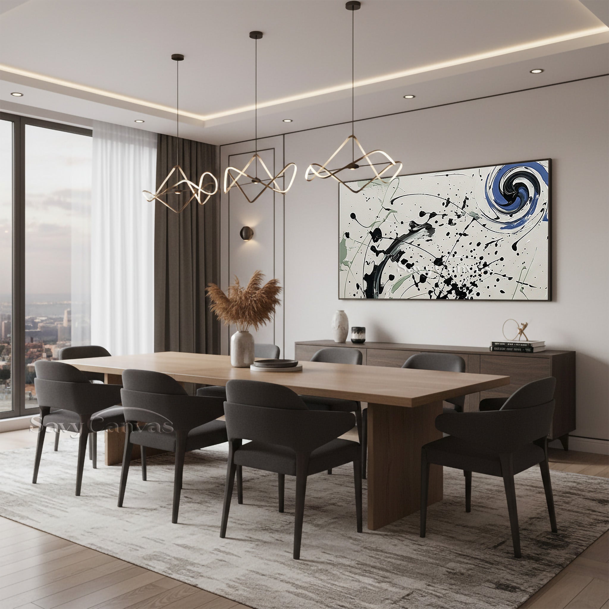 Abstract Swirl Splash Canvas Art – Modern Contemporary Wall Painting #JJ 471